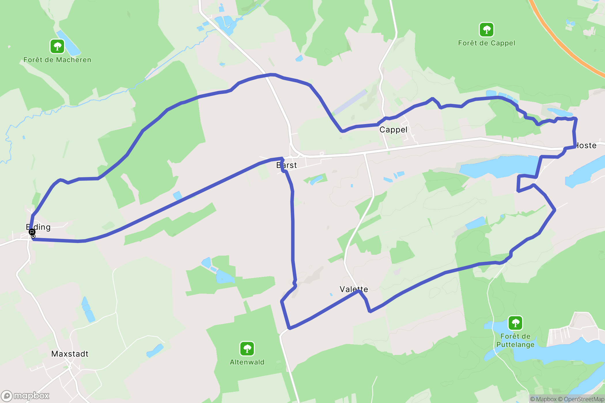 Biding : carte du parcours de randonnée - France