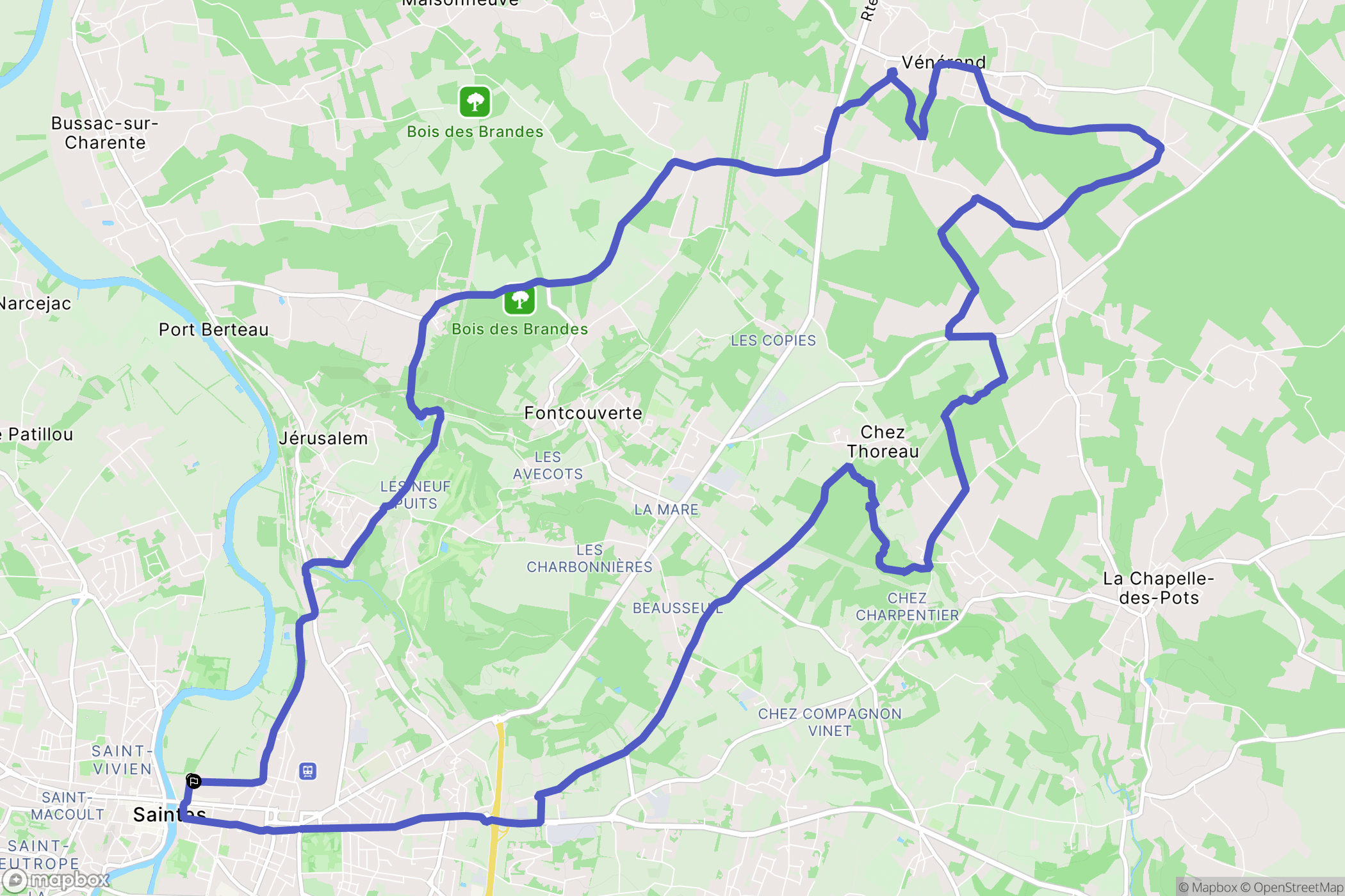 Saintes : carte du parcours de randonnée - France