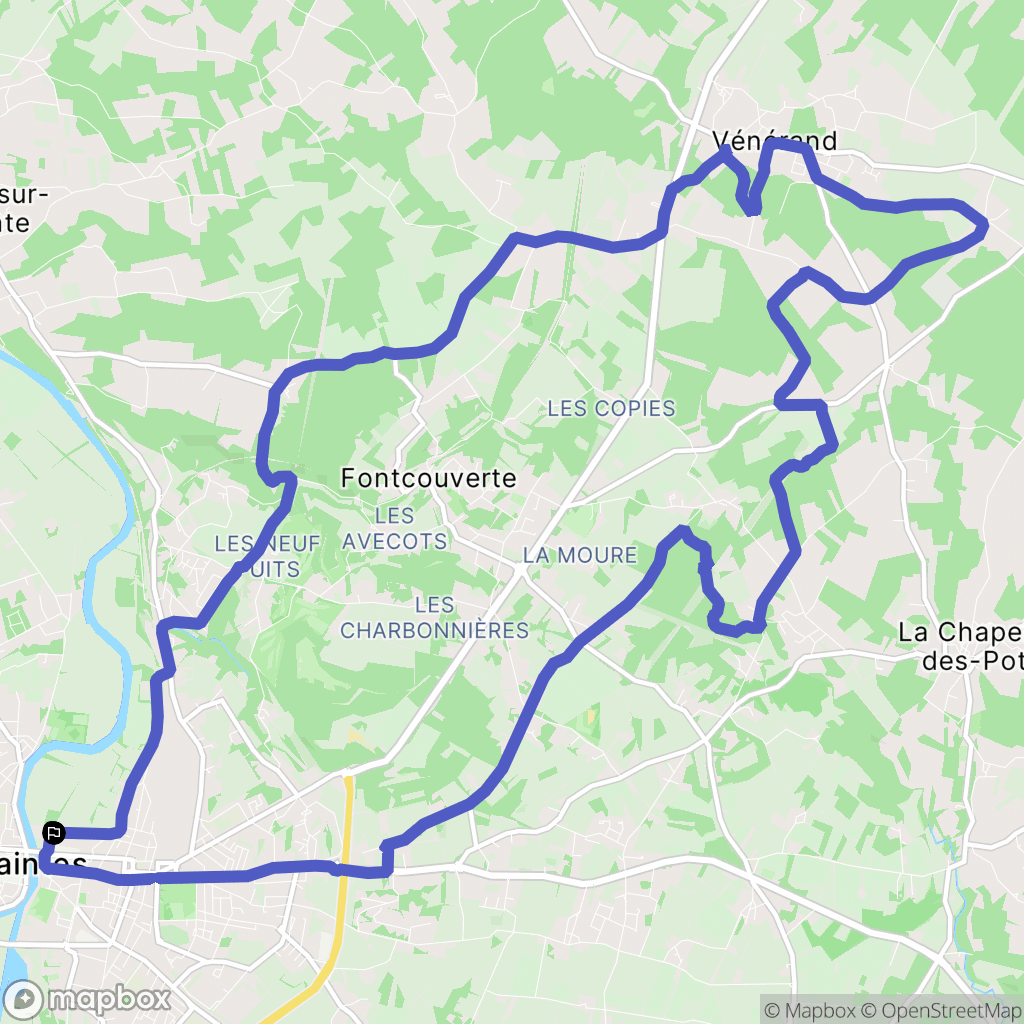 Saintes : carte du parcours de randonnée - France