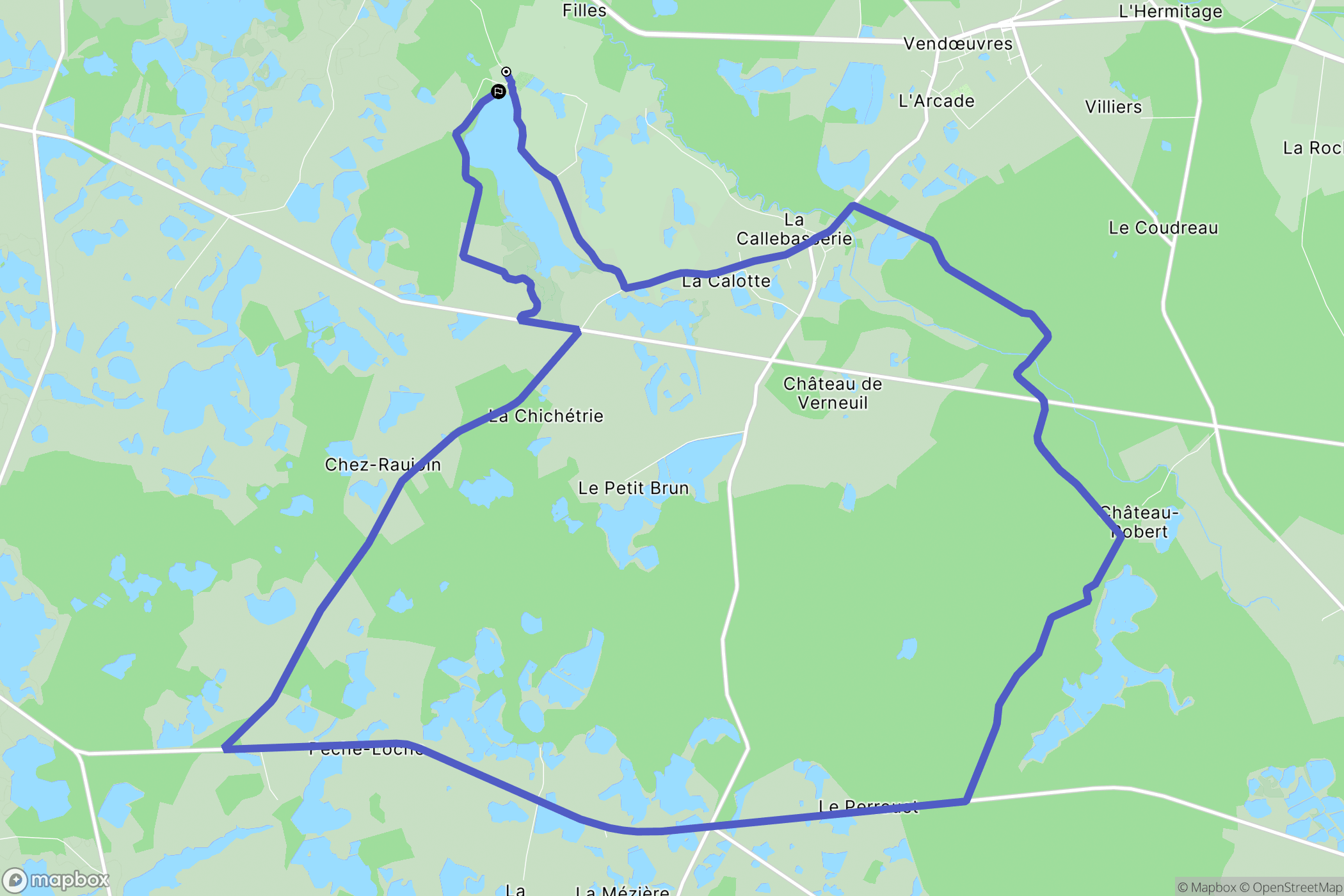 Mézières-en-Brenne : carte du parcours de randonnée - France