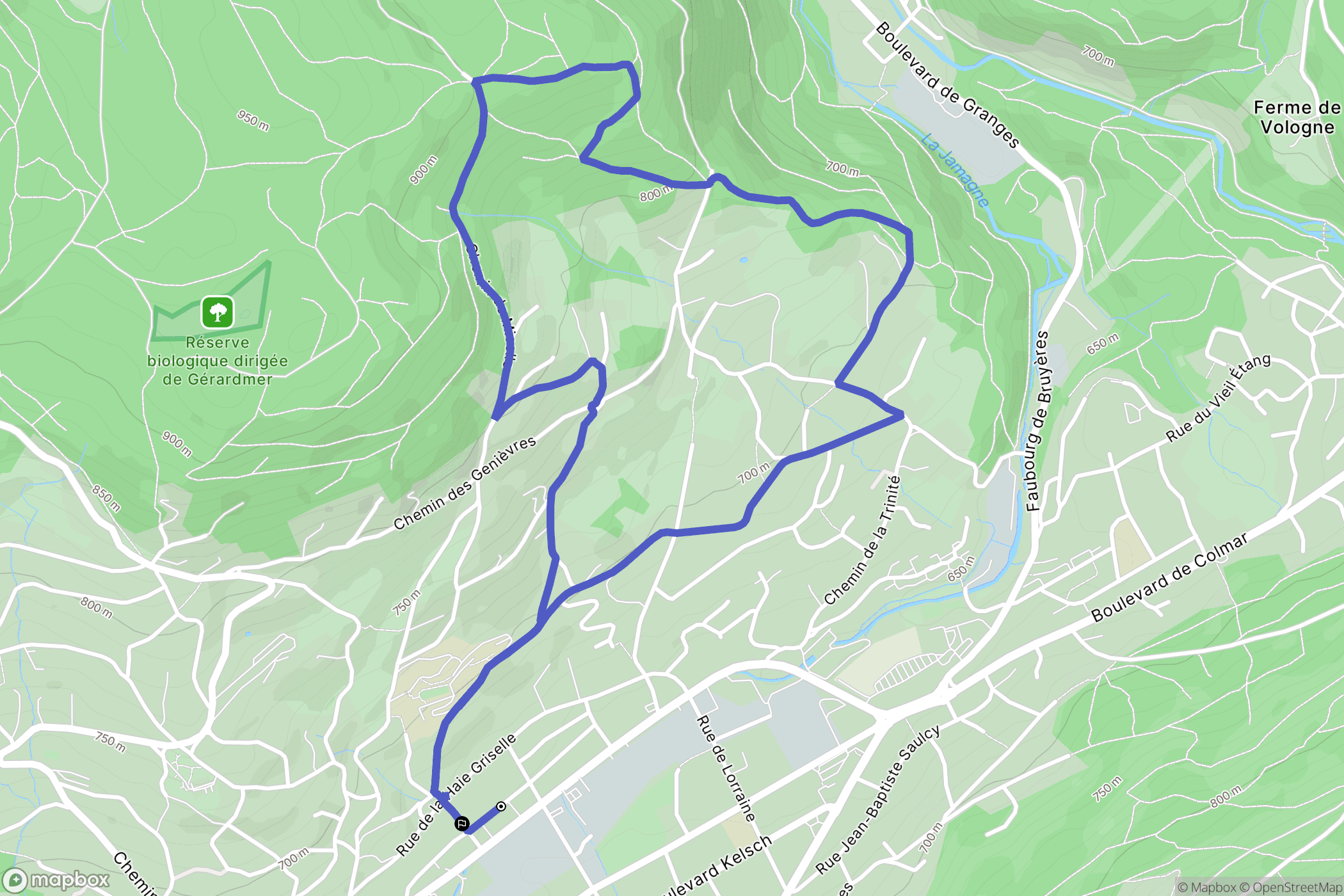 Gérardmer : carte du parcours de randonnée - France