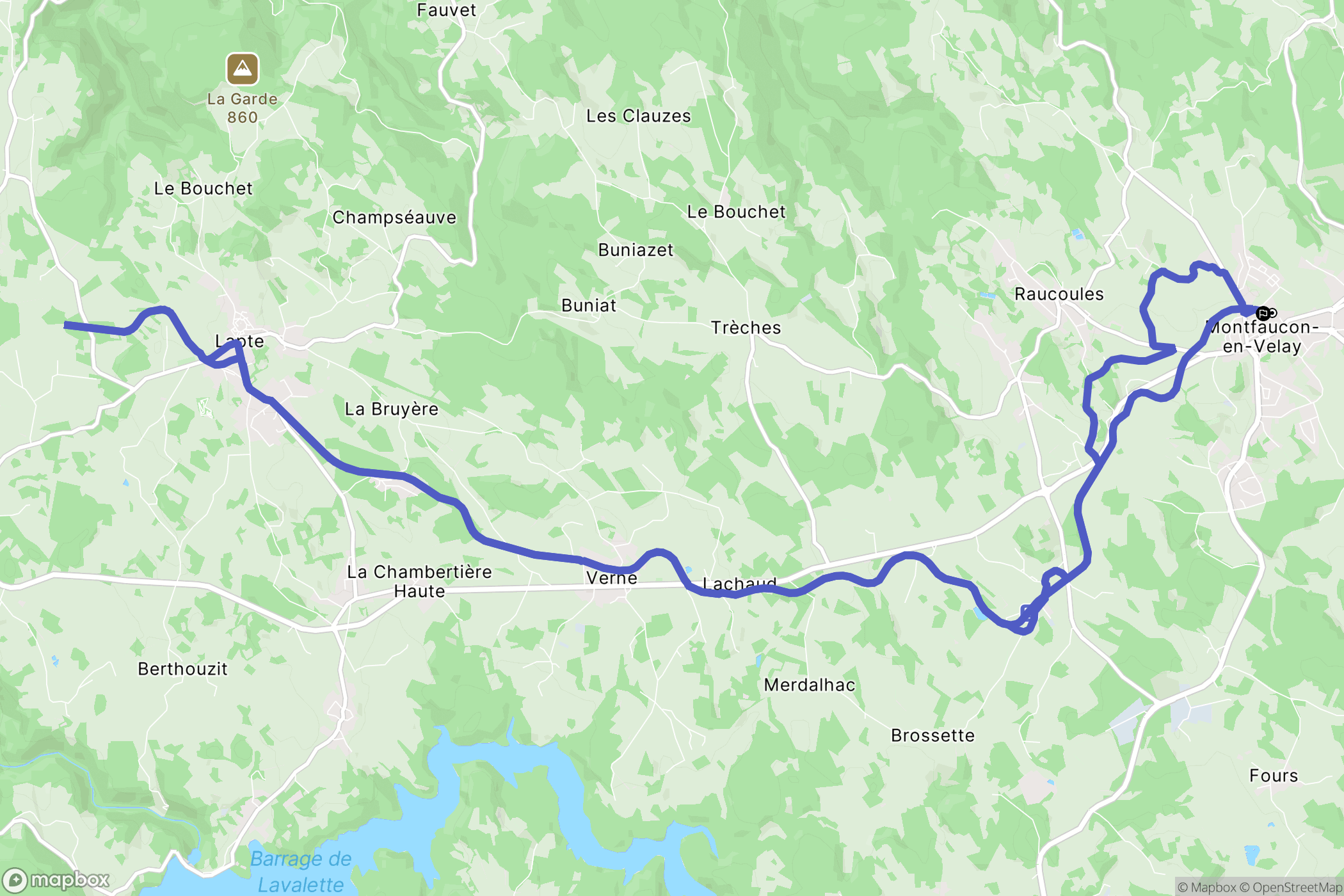 Montfaucon-en-Velay : carte du parcours de randonnée - France
