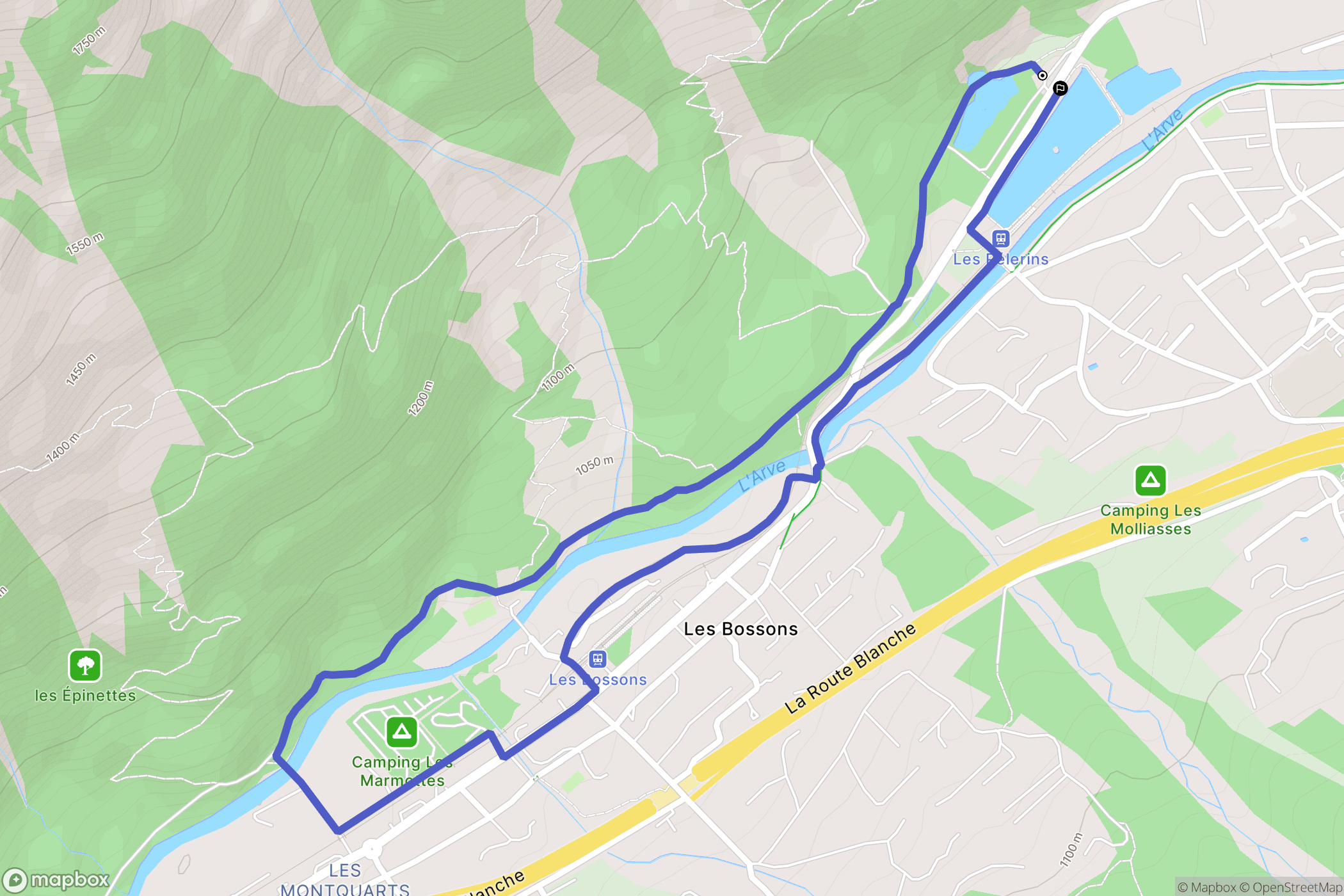 Chamonix-Mont-Blanc : carte du parcours de randonnée - France