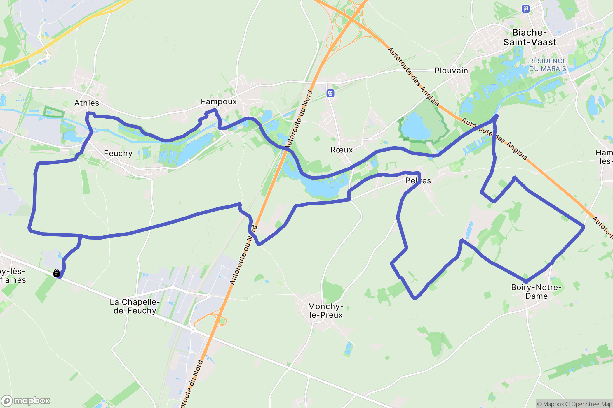 Tilloy-lès-Mofflaines : carte du parcours de randonnée - France