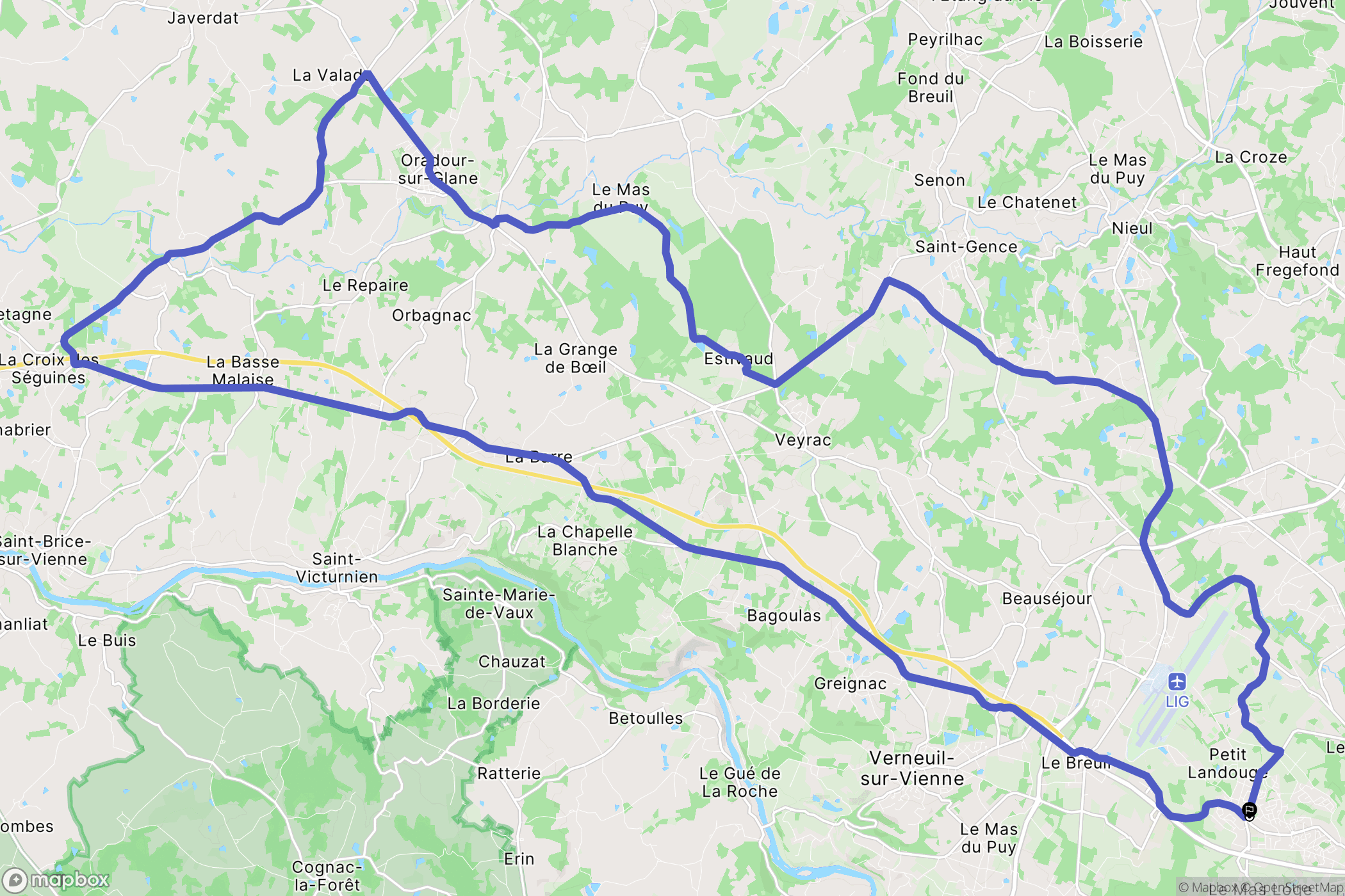 Limoges : carte du parcours de randonnée - France