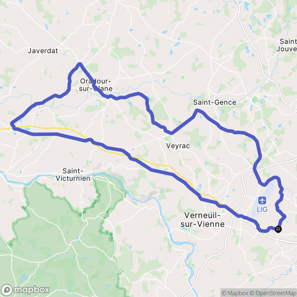 Limoges : carte du parcours de randonnée - France