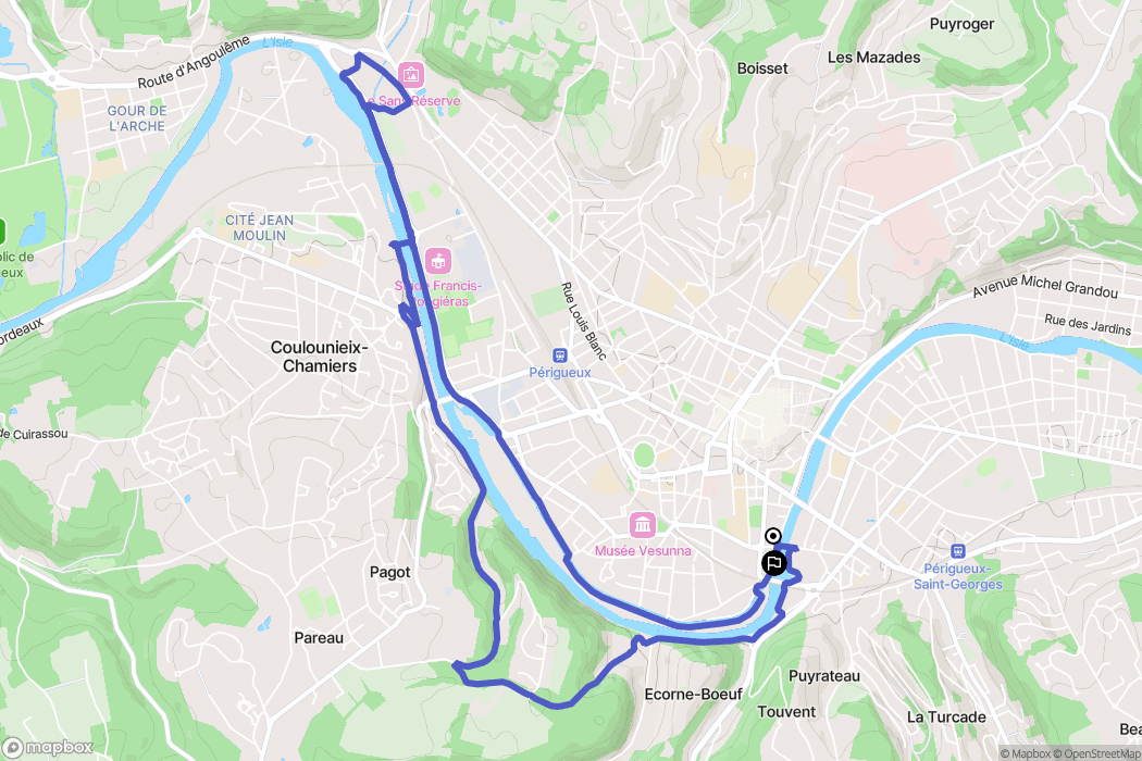 Périgueux : carte du parcours de randonnée - France