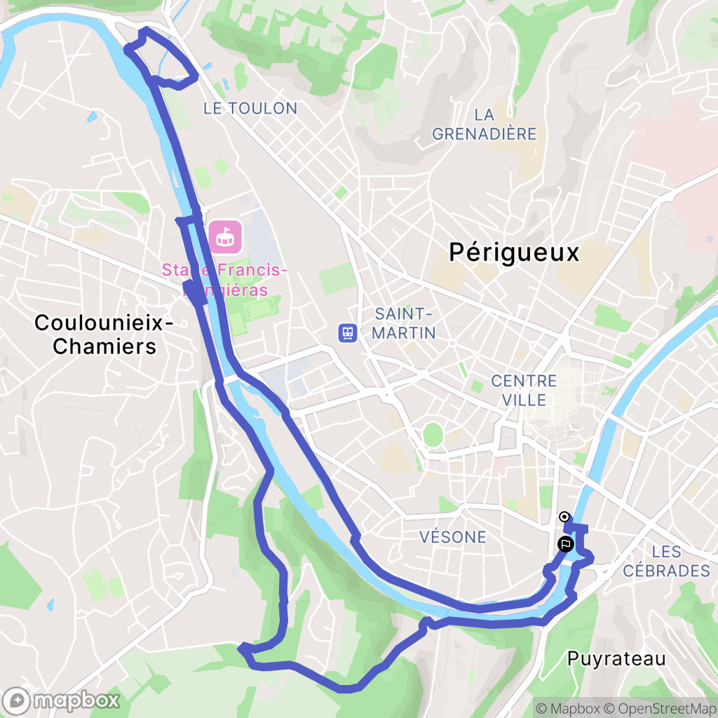 Périgueux : carte du parcours de randonnée - France