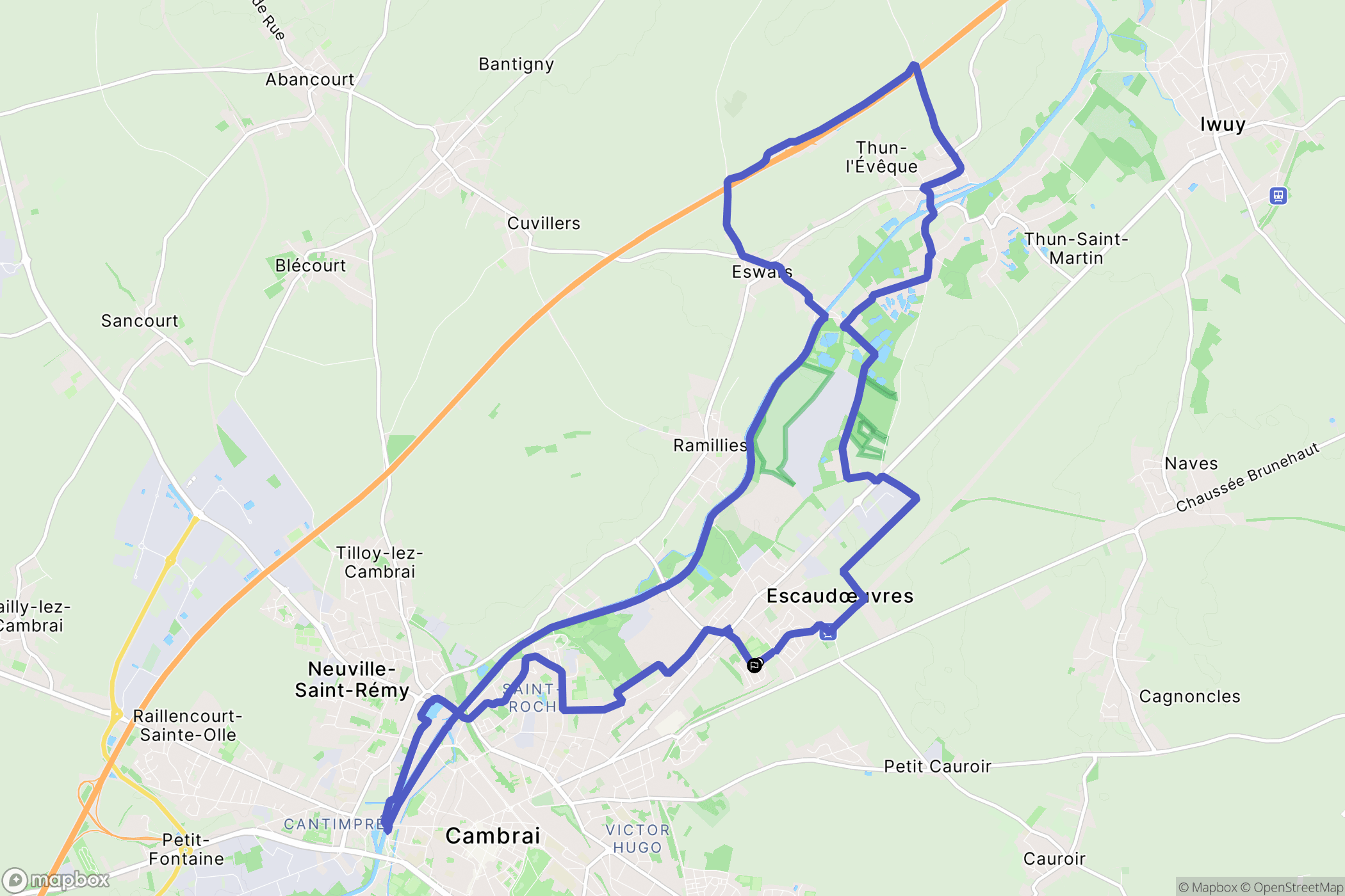 Escaudœuvres : carte du parcours de randonnée - France