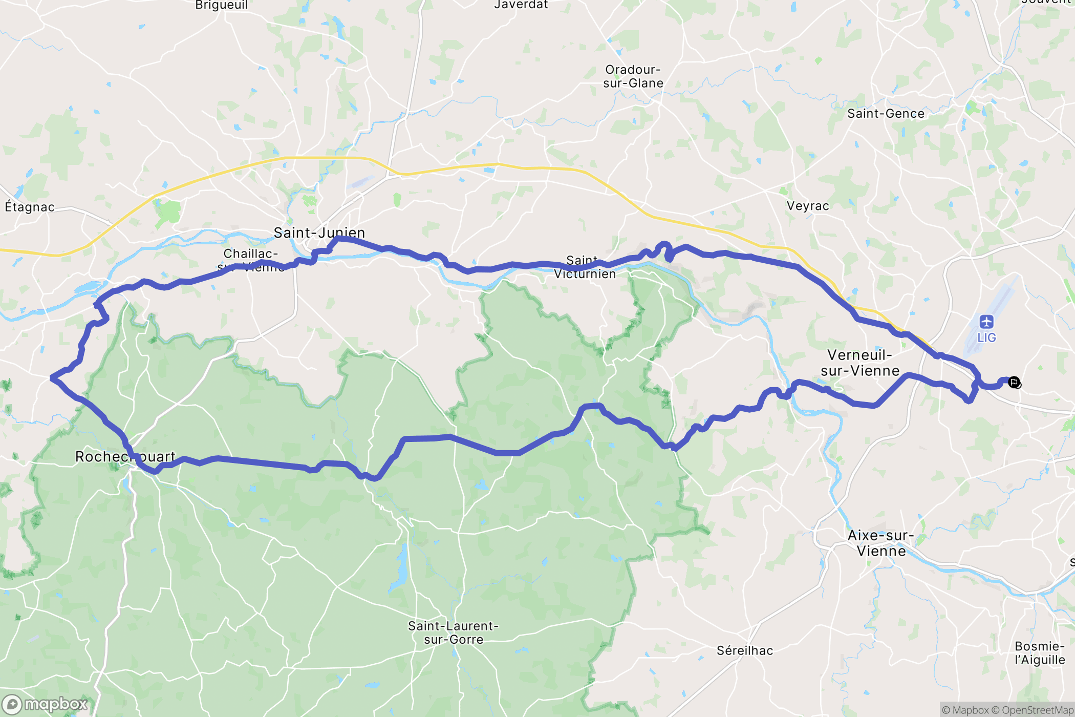 Limoges : carte du parcours de randonnée - France