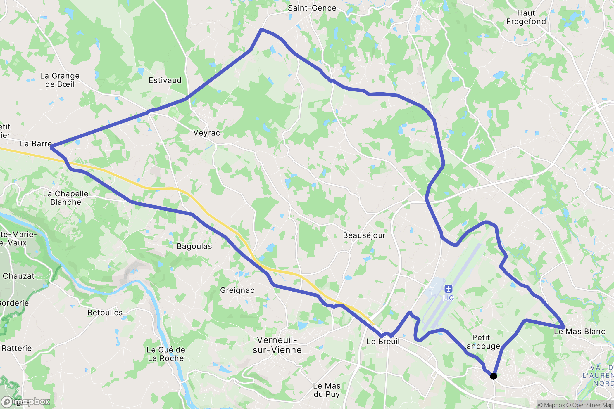 Limoges : carte du parcours de randonnée - France