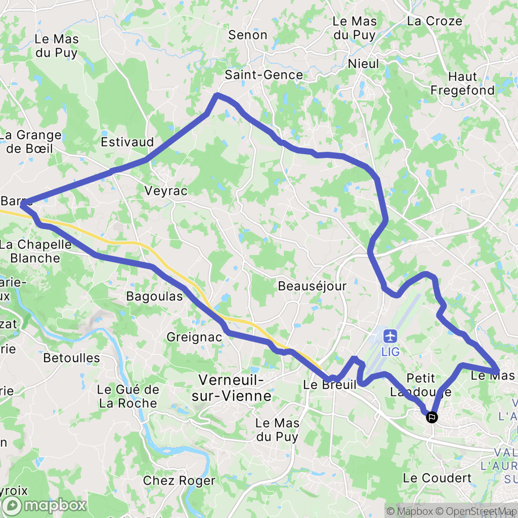 Limoges : carte du parcours de randonnée - France