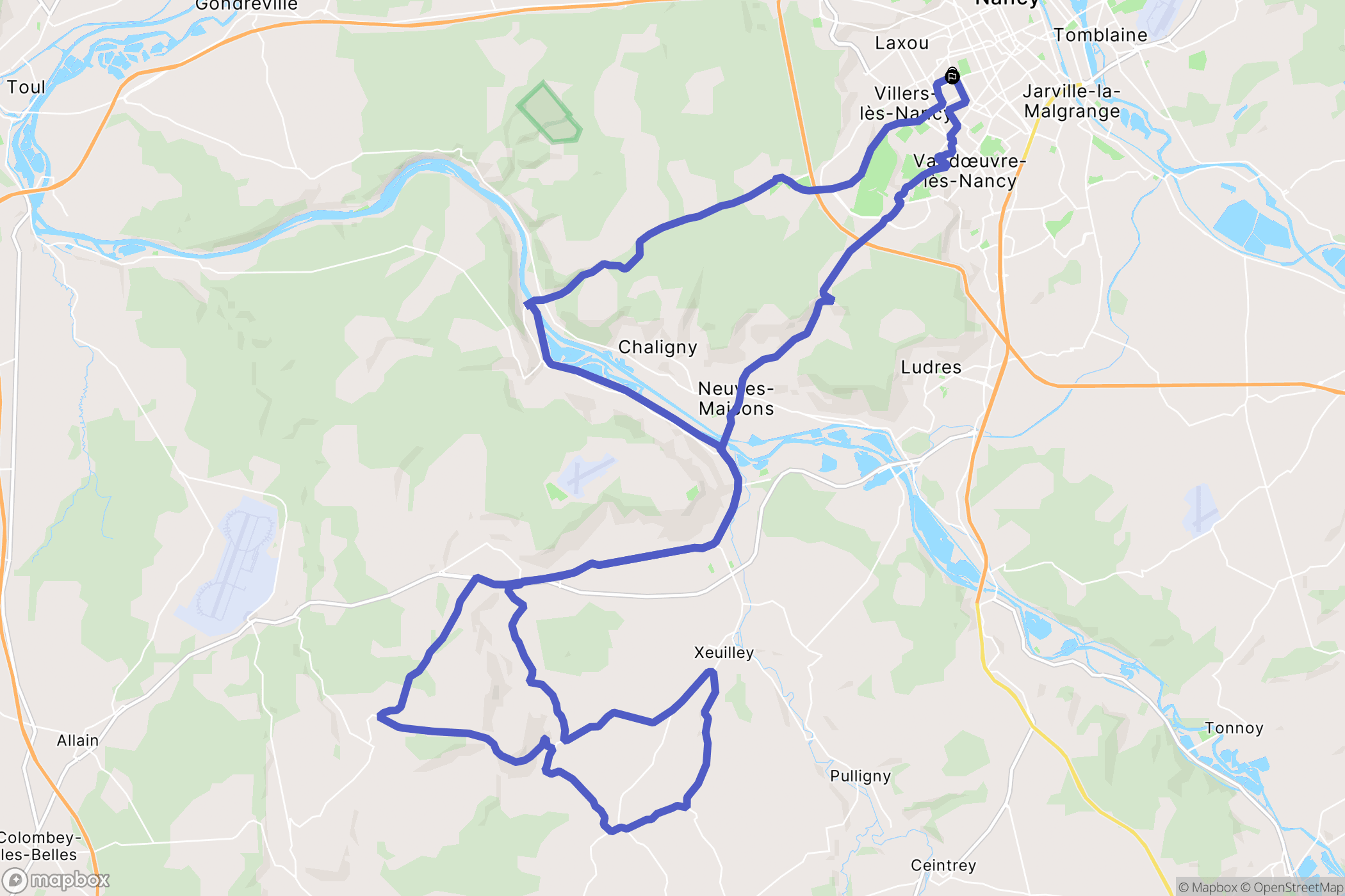 Nancy : carte du parcours de randonnée - France