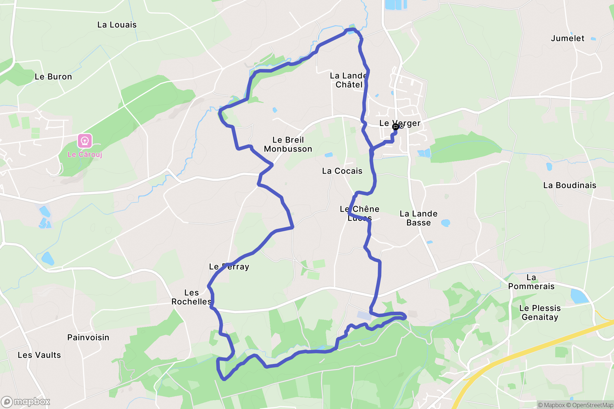 Le Verger : carte du parcours de randonnée - France