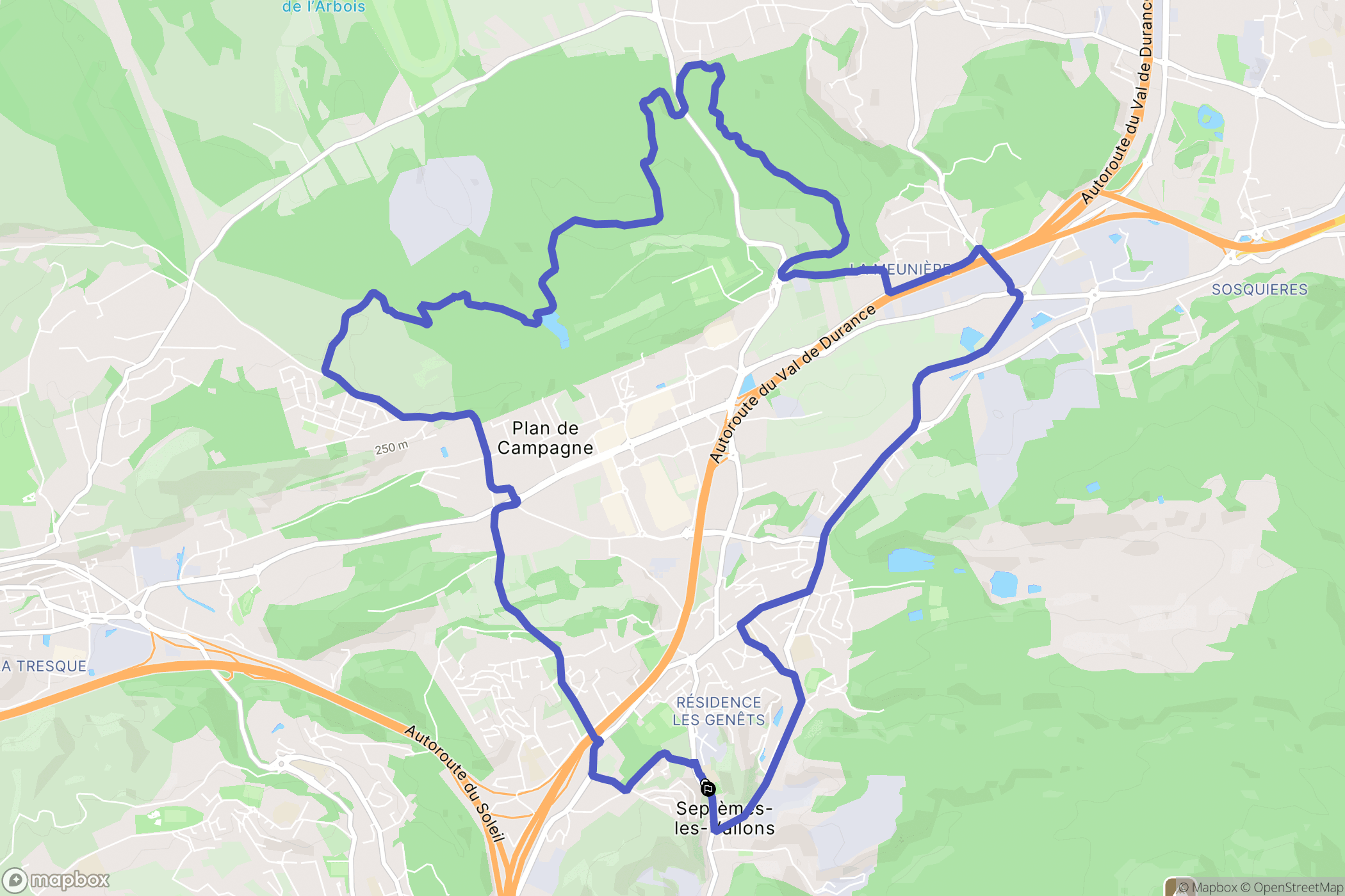Septèmes-les-Vallons : carte du parcours de randonnée - France