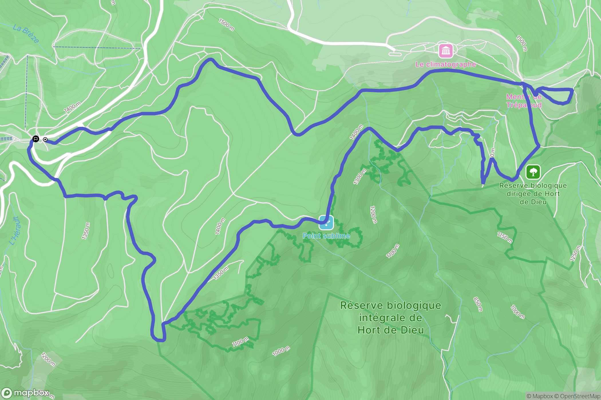 Meyrueis : carte du parcours de randonnée - France