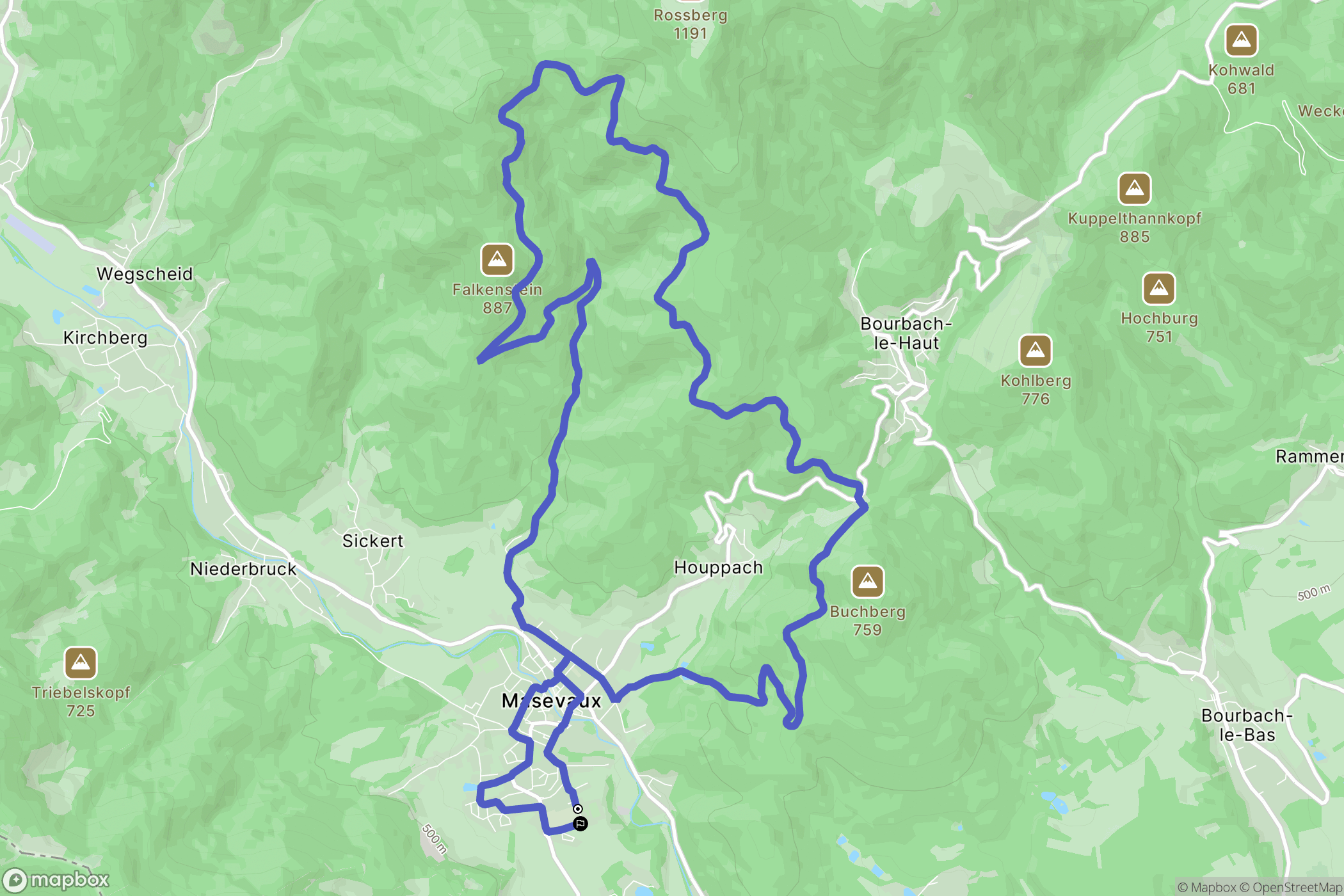 Masevaux-Niederbruck : carte du parcours de randonnée - France