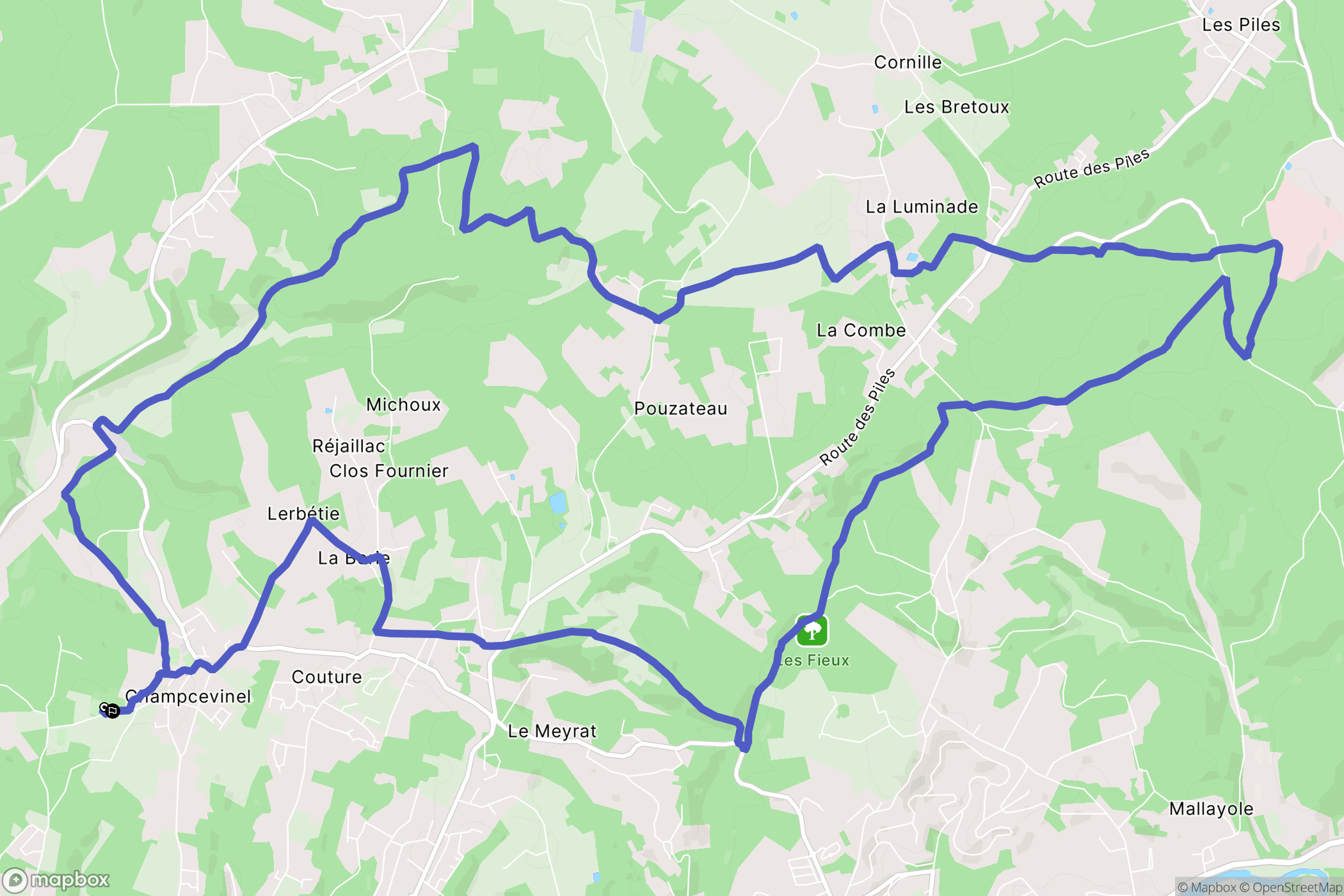 Champcevinel : carte du parcours de randonnée - France
