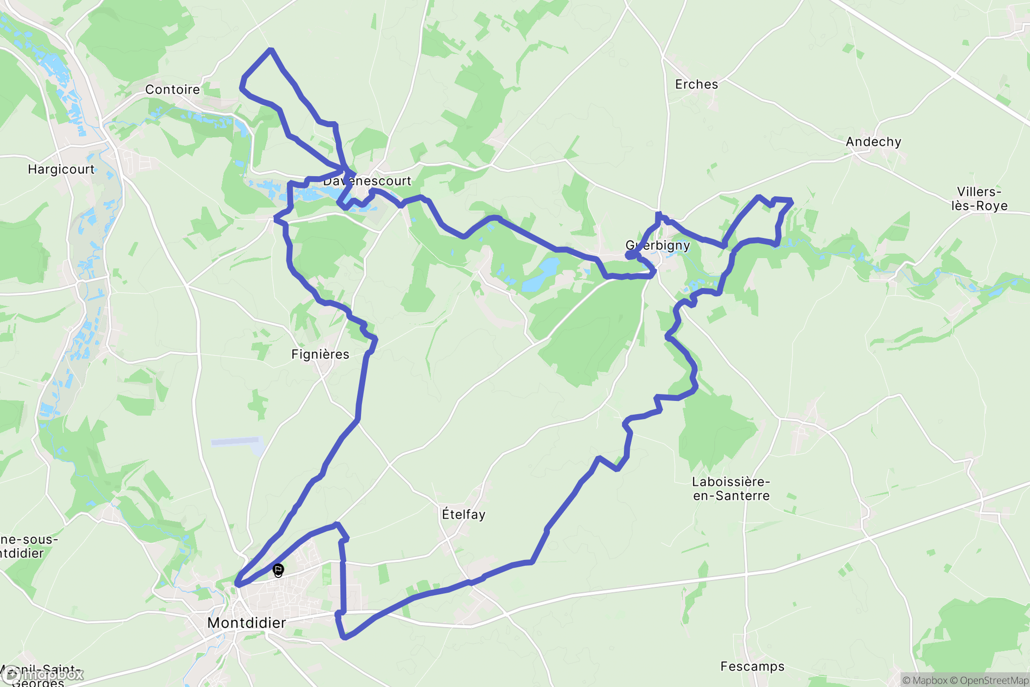 Montdidier : carte du parcours de randonnée - France