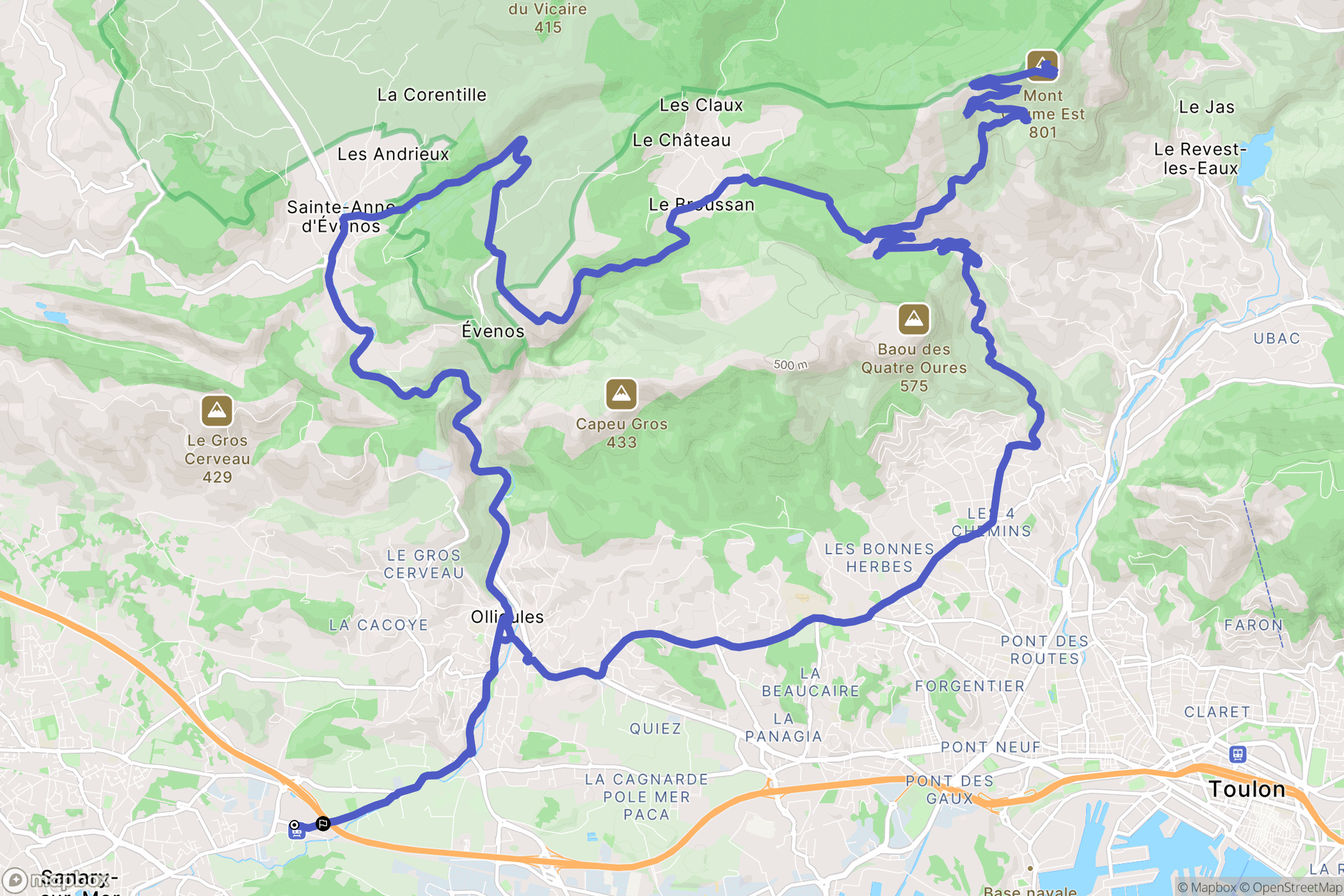 Ollioules : carte du parcours de randonnée - France