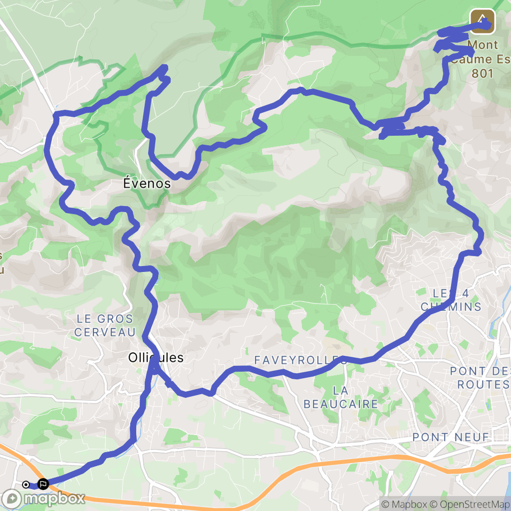 Ollioules : carte du parcours de randonnée - France