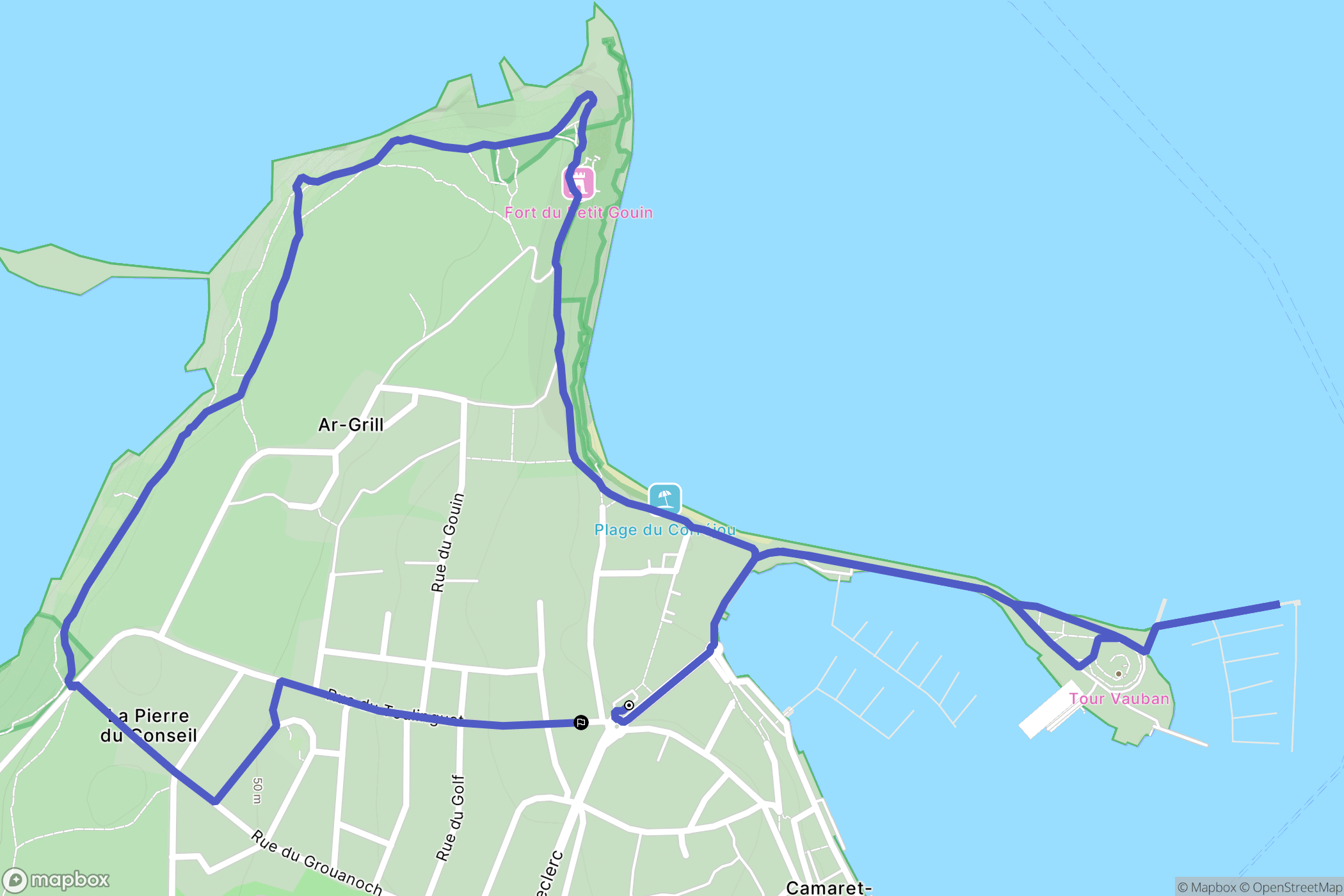 Camaret-sur-Mer : carte du parcours de randonnée - France