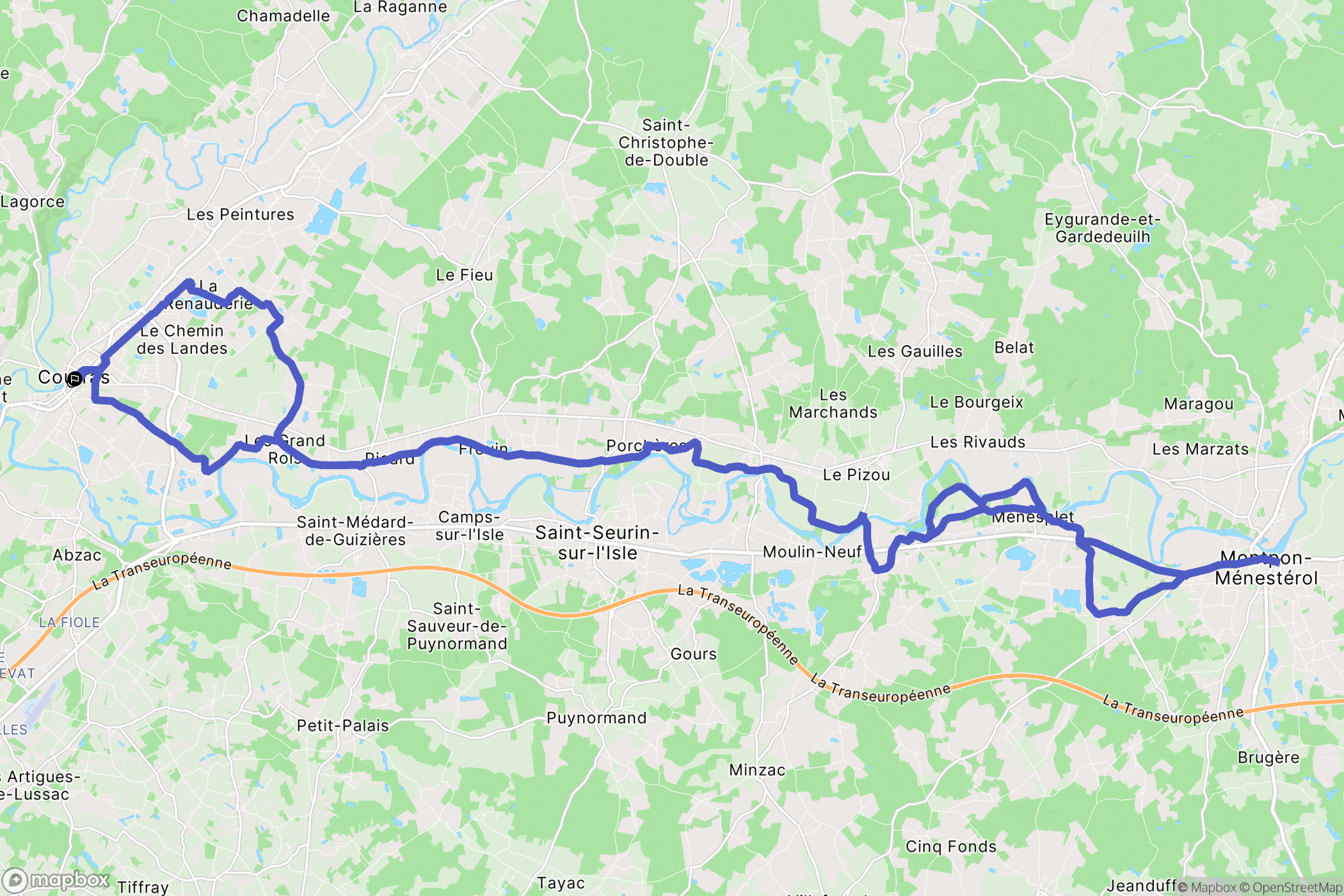Coutras : carte du parcours de randonnée - France