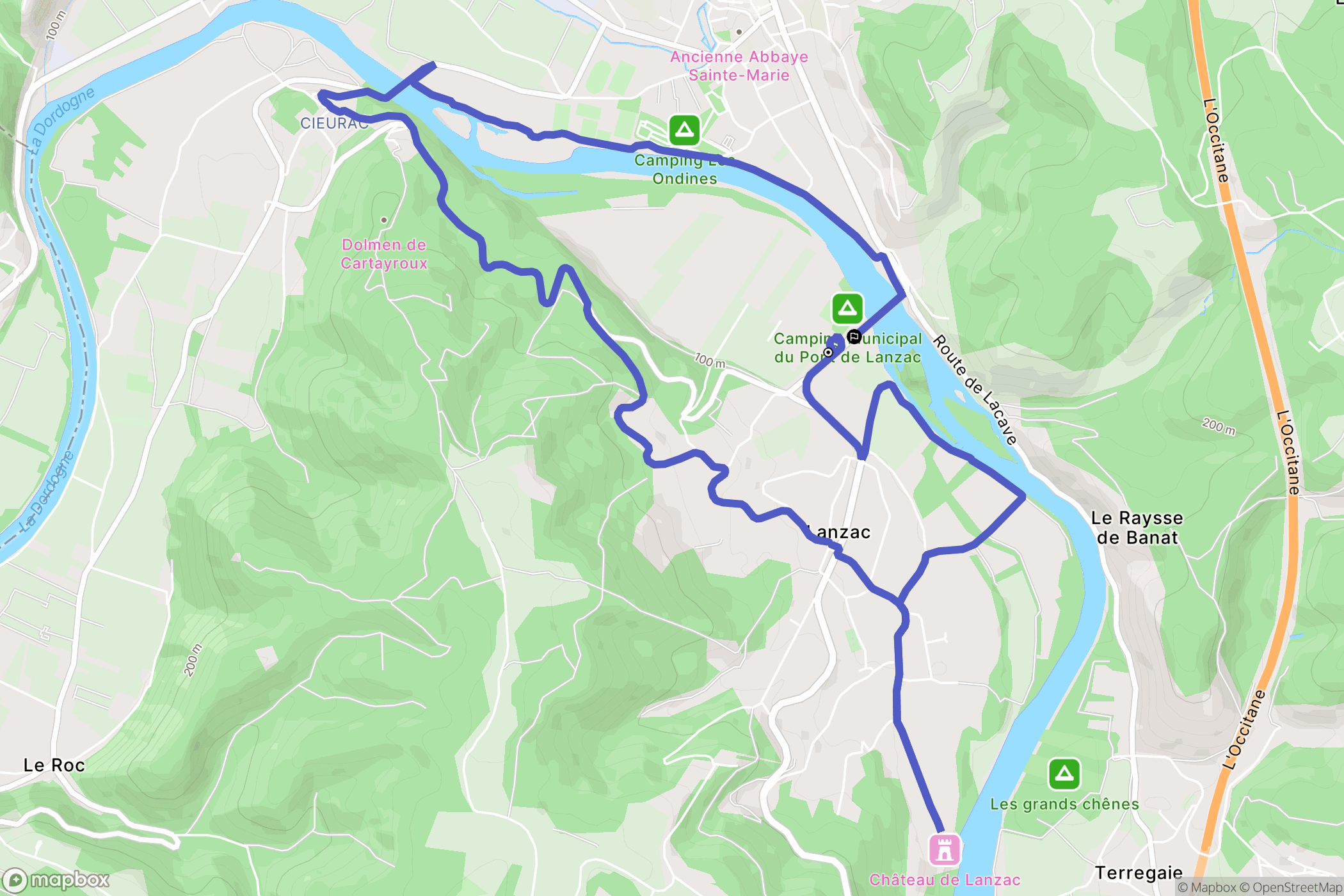 Lanzac : carte du parcours de randonnée - France