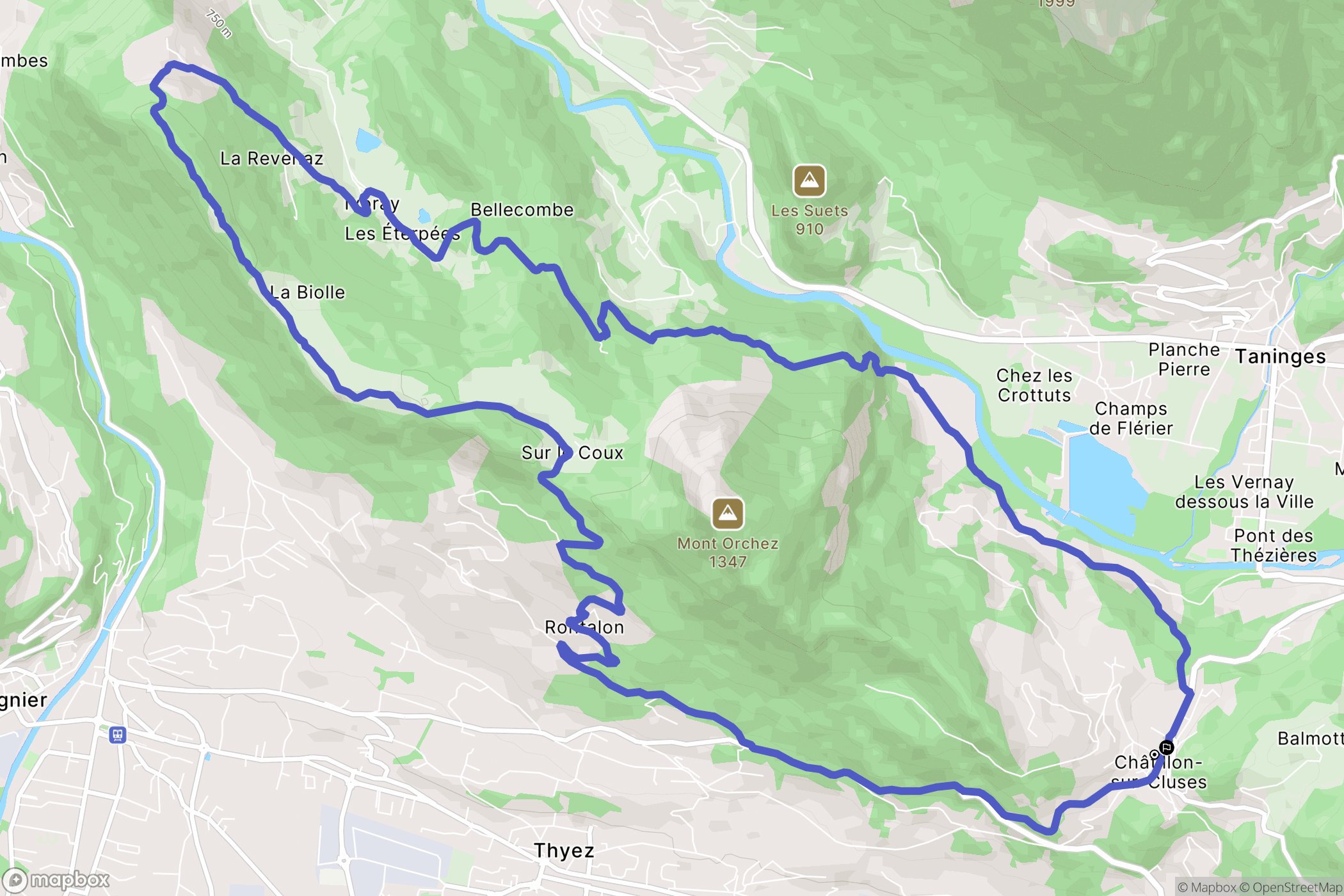 Châtillon-sur-Cluses : carte du parcours de randonnée - France