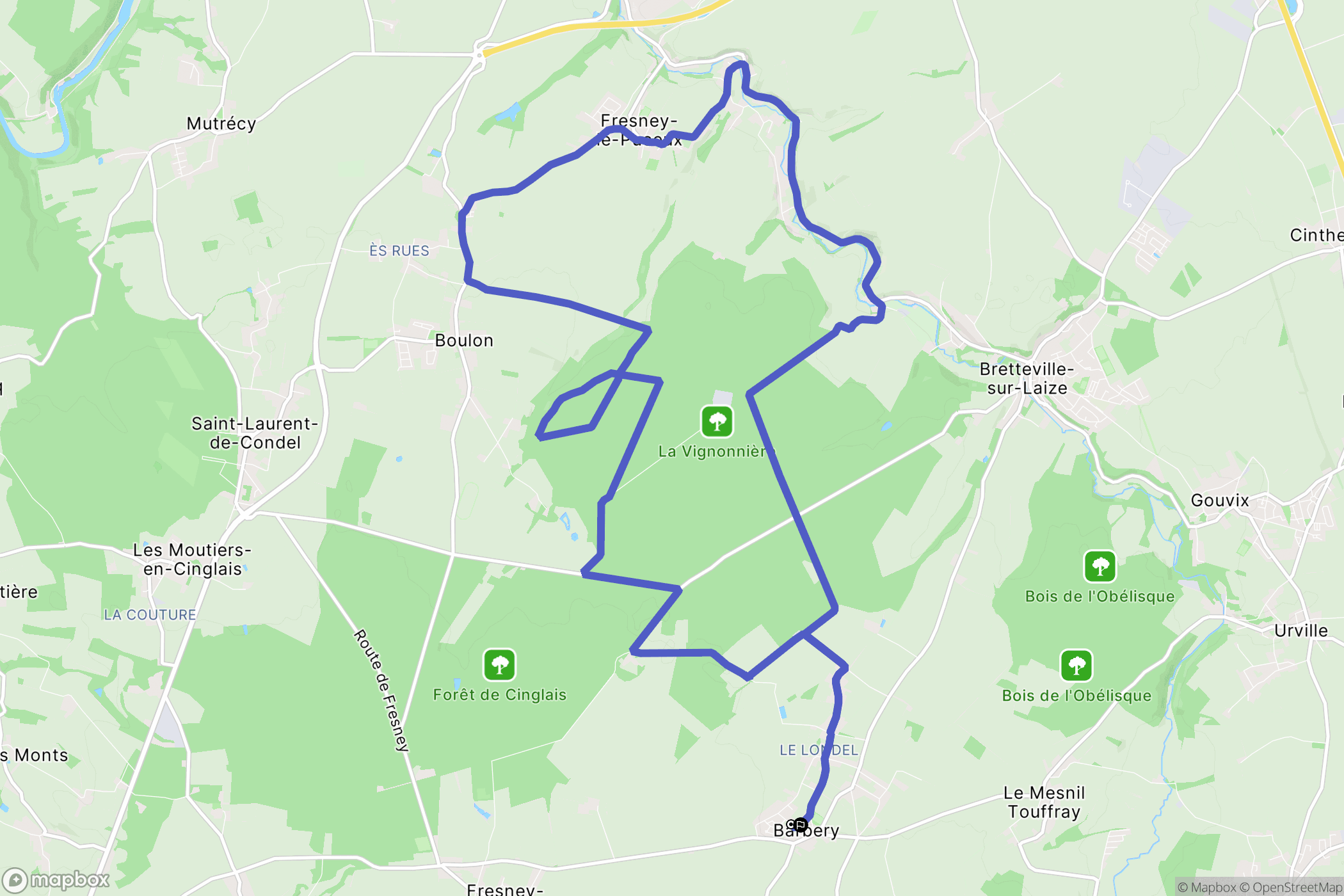 Barbery : carte du parcours de randonnée - France