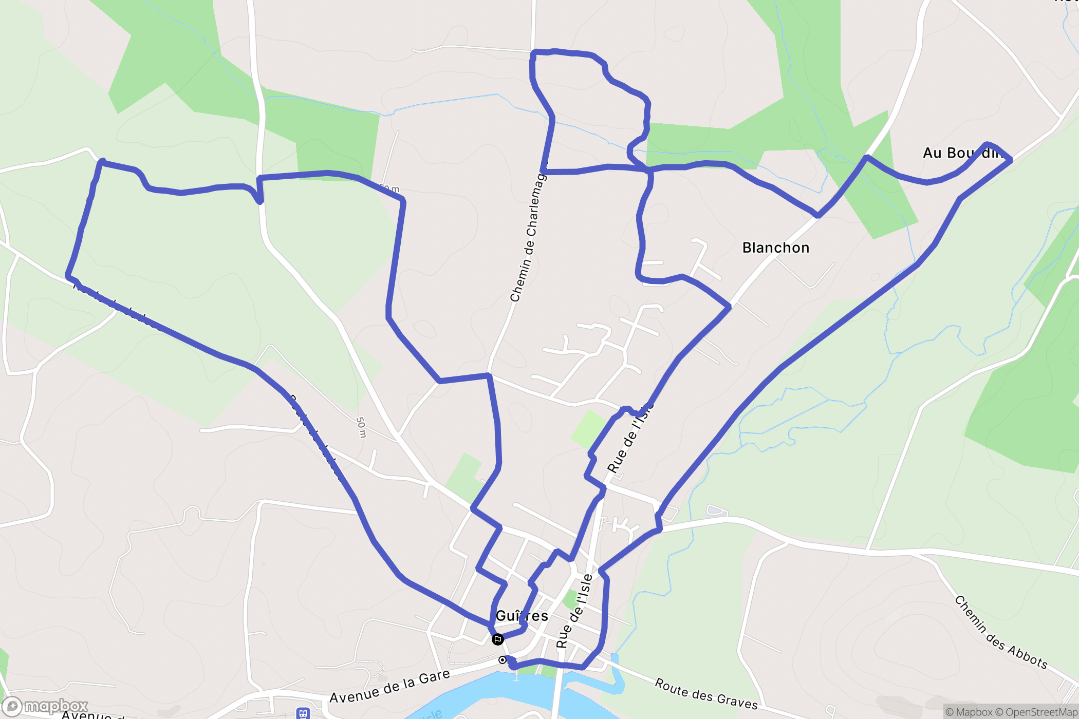 Guitres : carte du parcours de randonnée - France