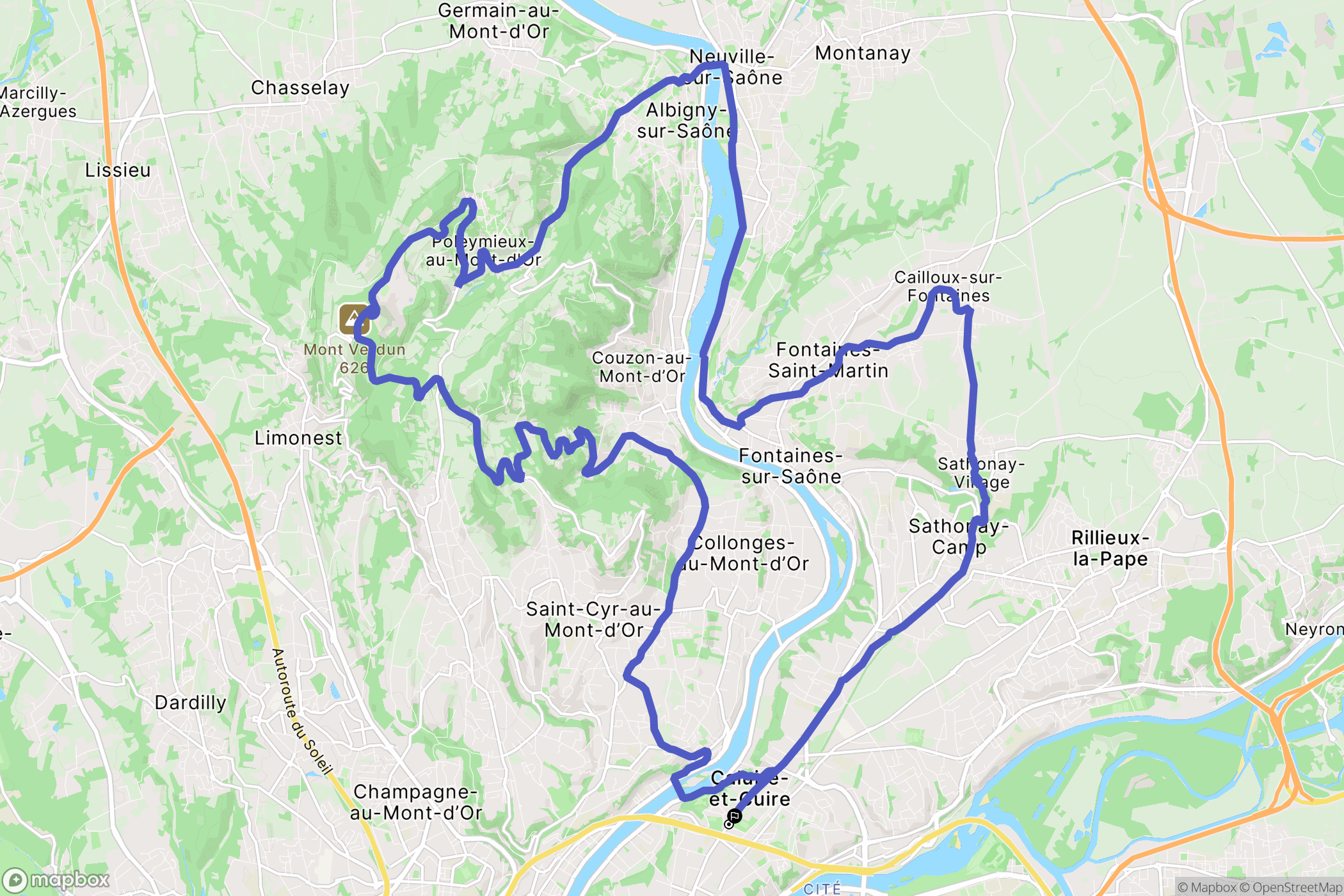 Caluire-et-Cuire : carte du parcours de randonnée - France