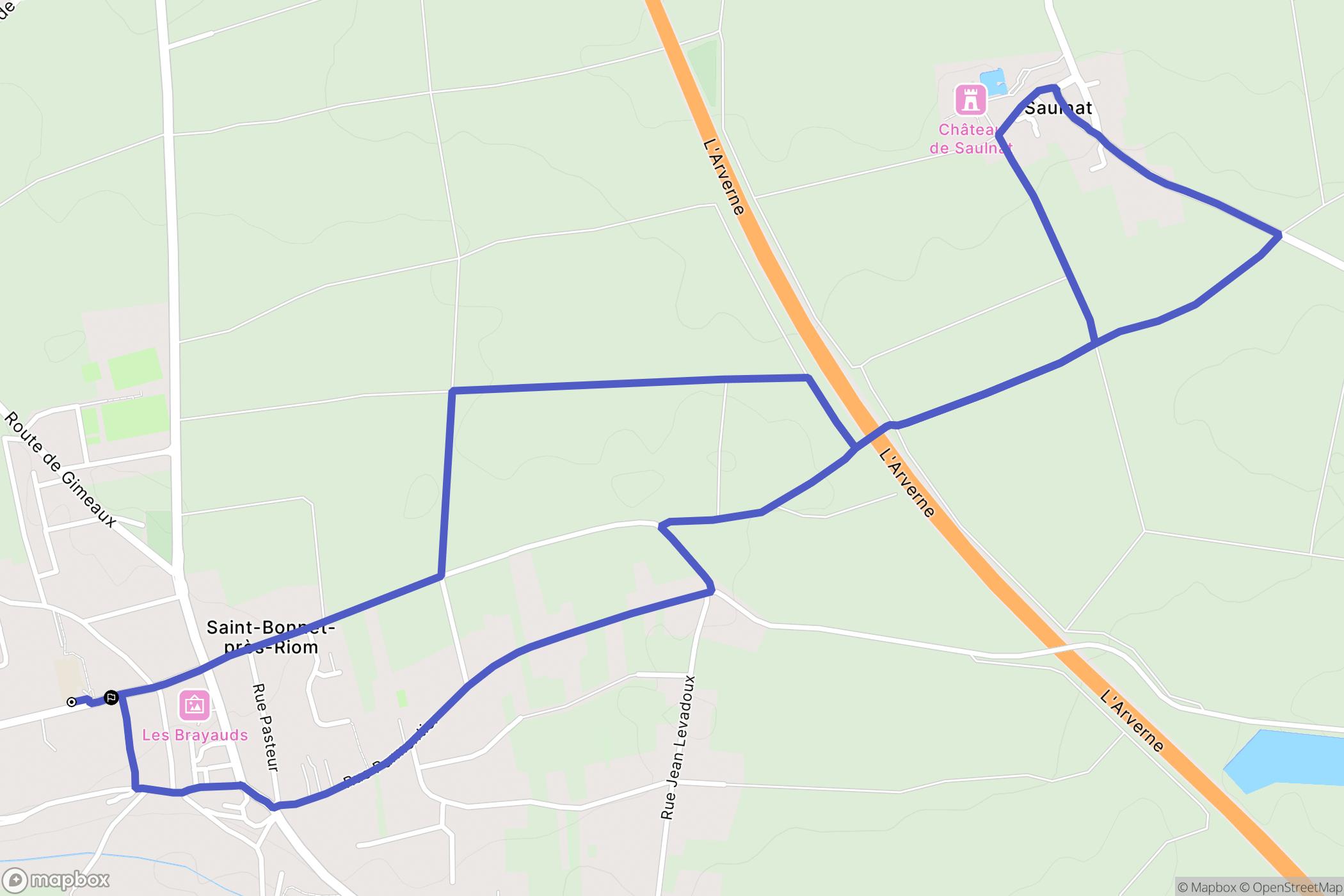 Saint-Bonnet-prés-Riom : carte du parcours de randonnée - France