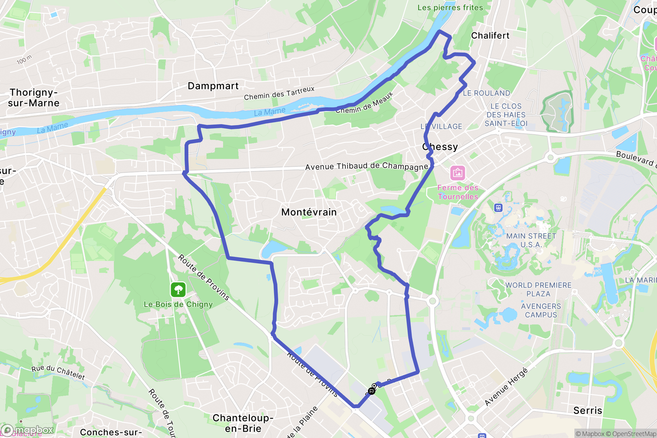 Montévrain : carte du parcours de randonnée - France