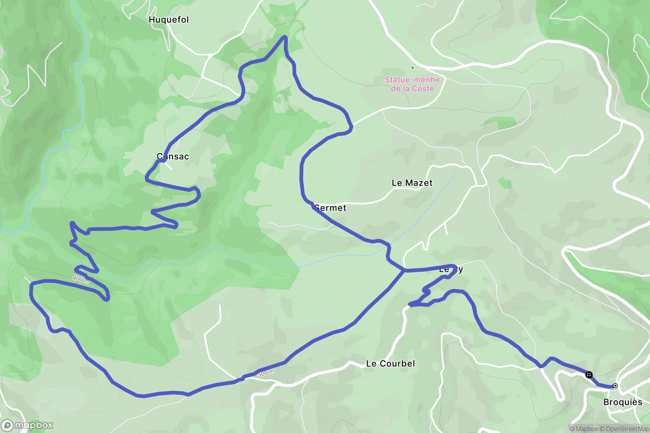 Broquiès : carte du parcours de randonnée - France