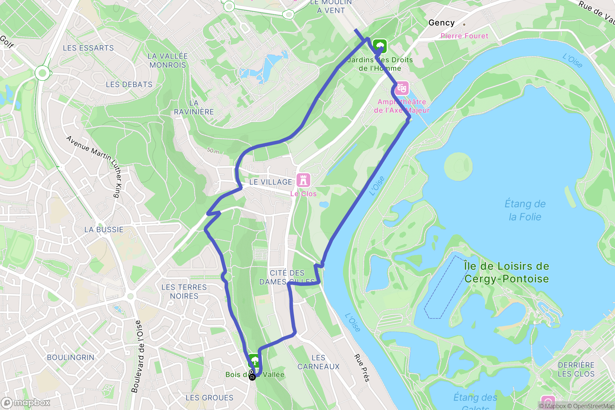Vauréal : carte du parcours de randonnée - France