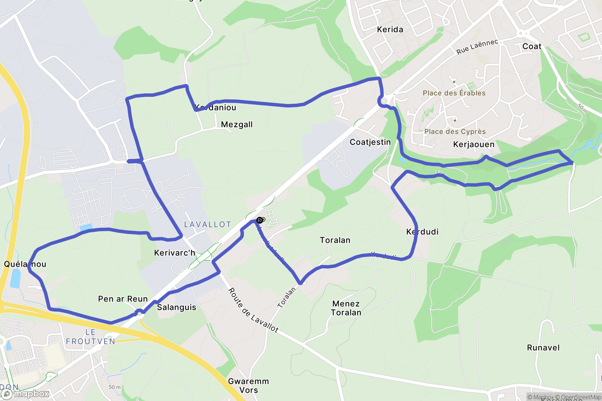 Guipavas : carte du parcours de randonnée - France