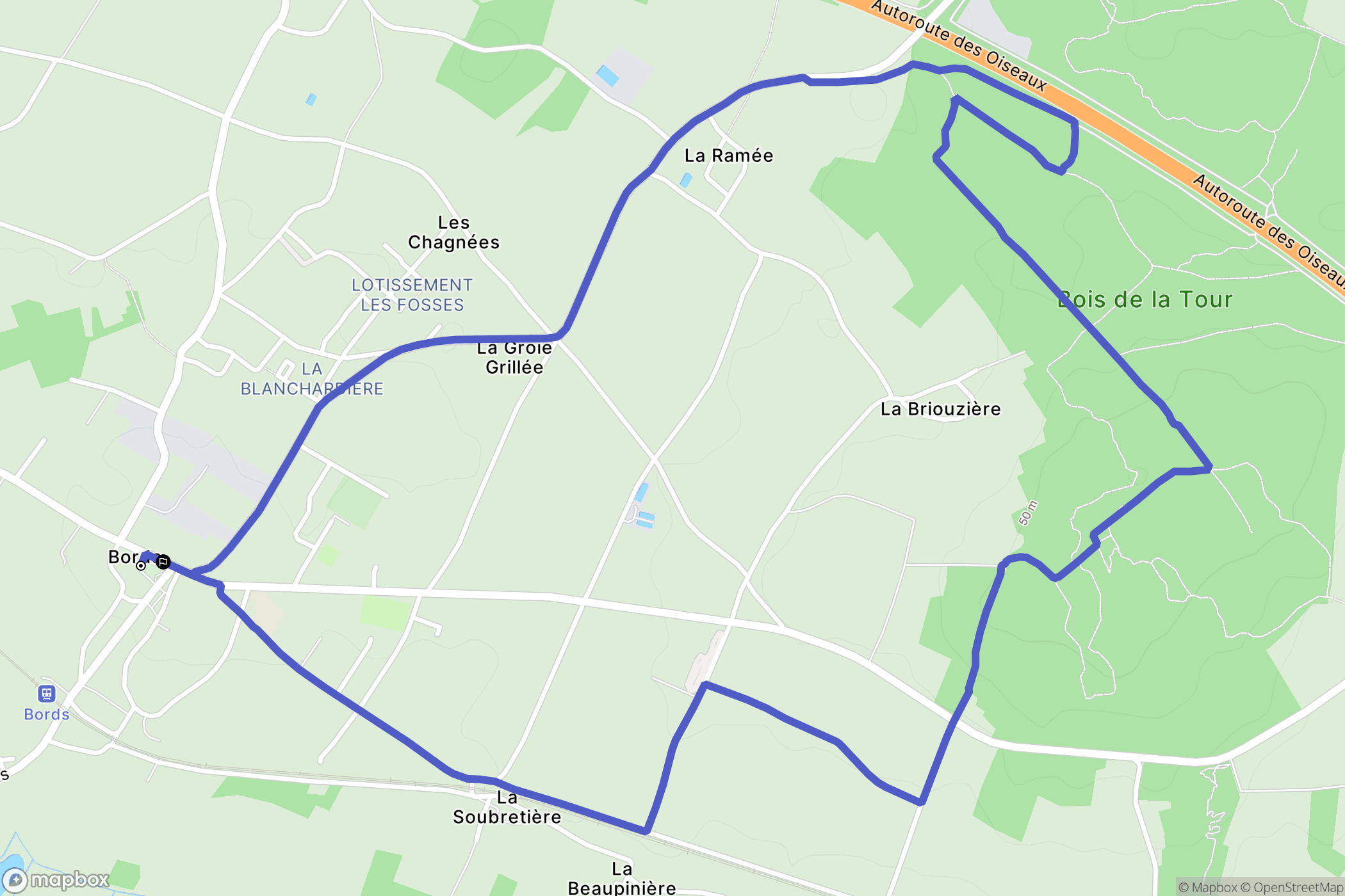 Bords : carte du parcours de randonnée - France