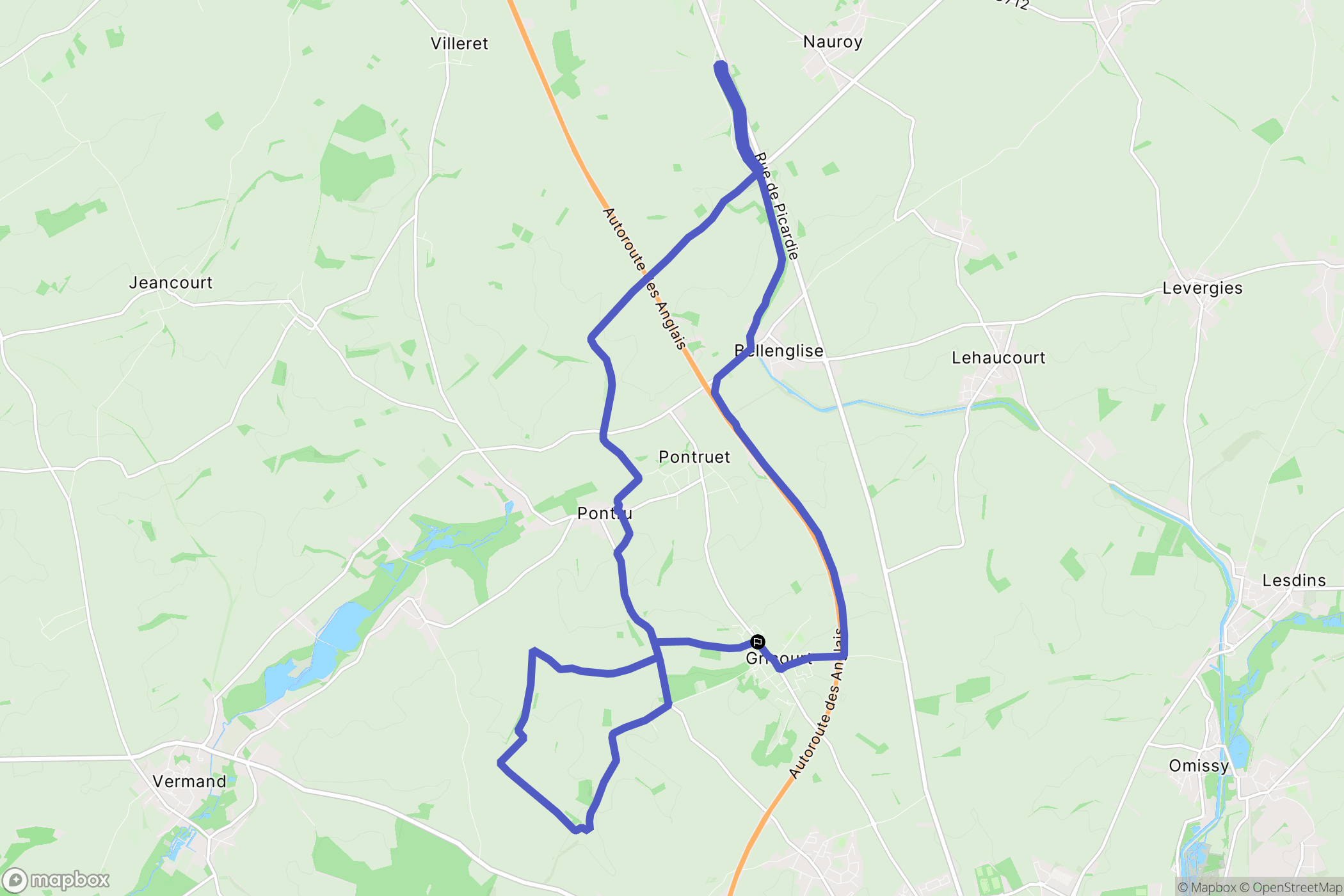 Gricourt : carte du parcours de randonnée - France