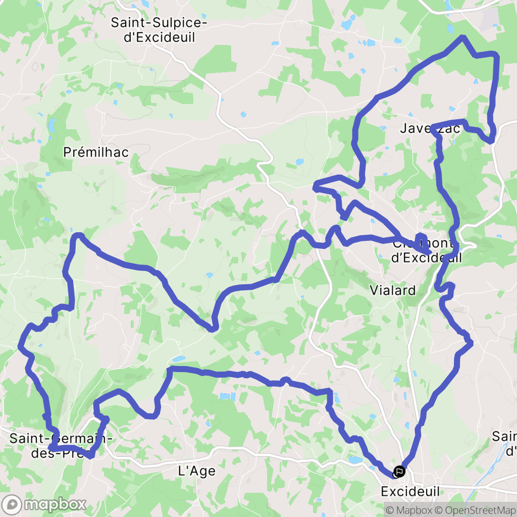 Excideuil : carte du parcours de randonnée - France