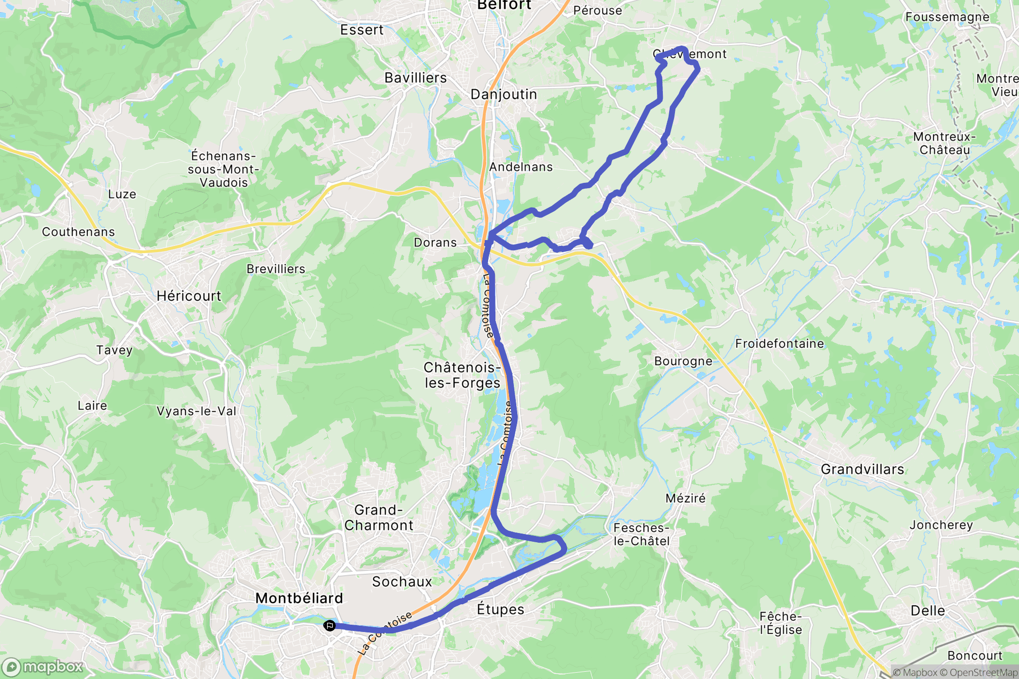 Montbéliard : carte du parcours de randonnée - France