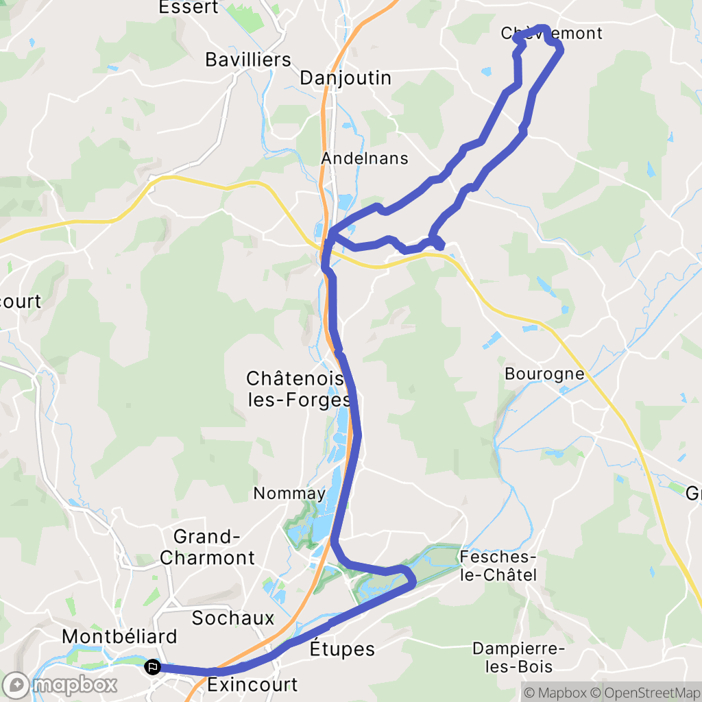 Montbéliard : carte du parcours de randonnée - France