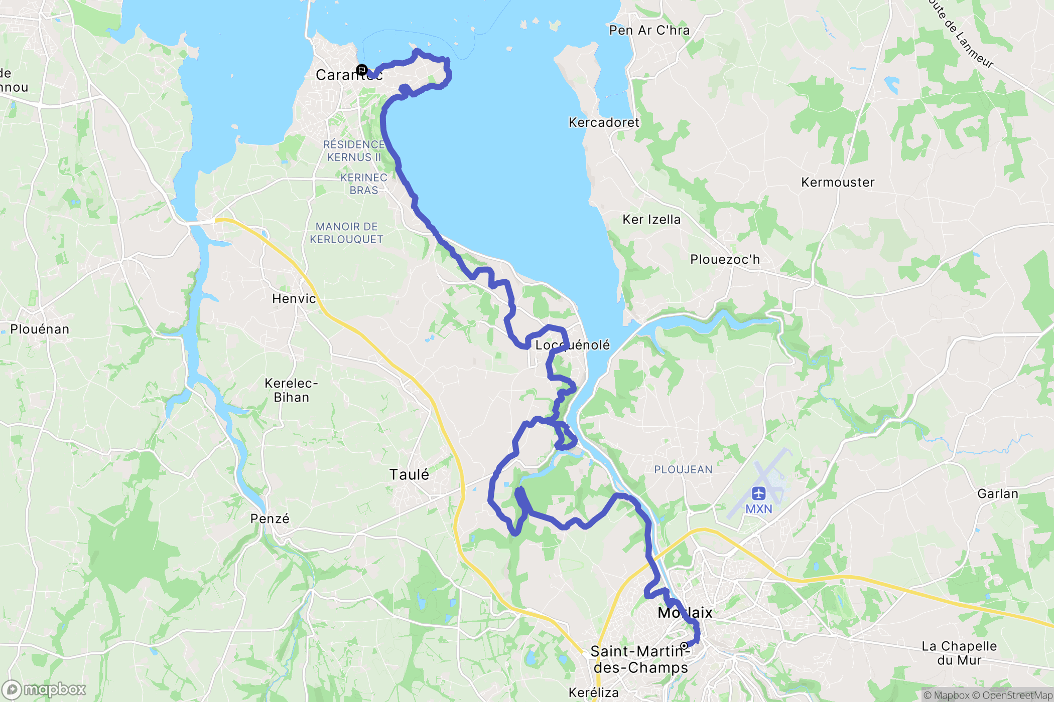 Morlaix : carte du parcours de randonnée - France