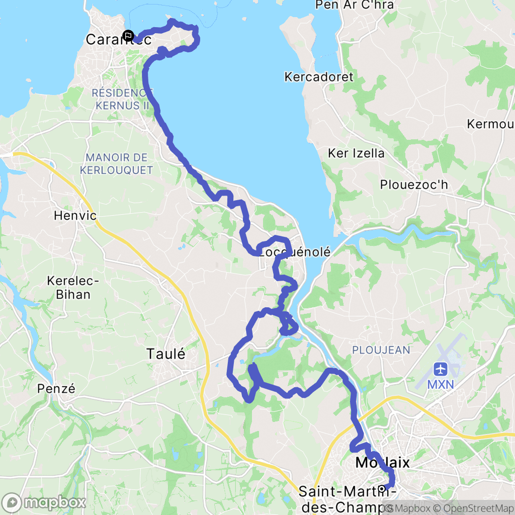 Morlaix : carte du parcours de randonnée - France