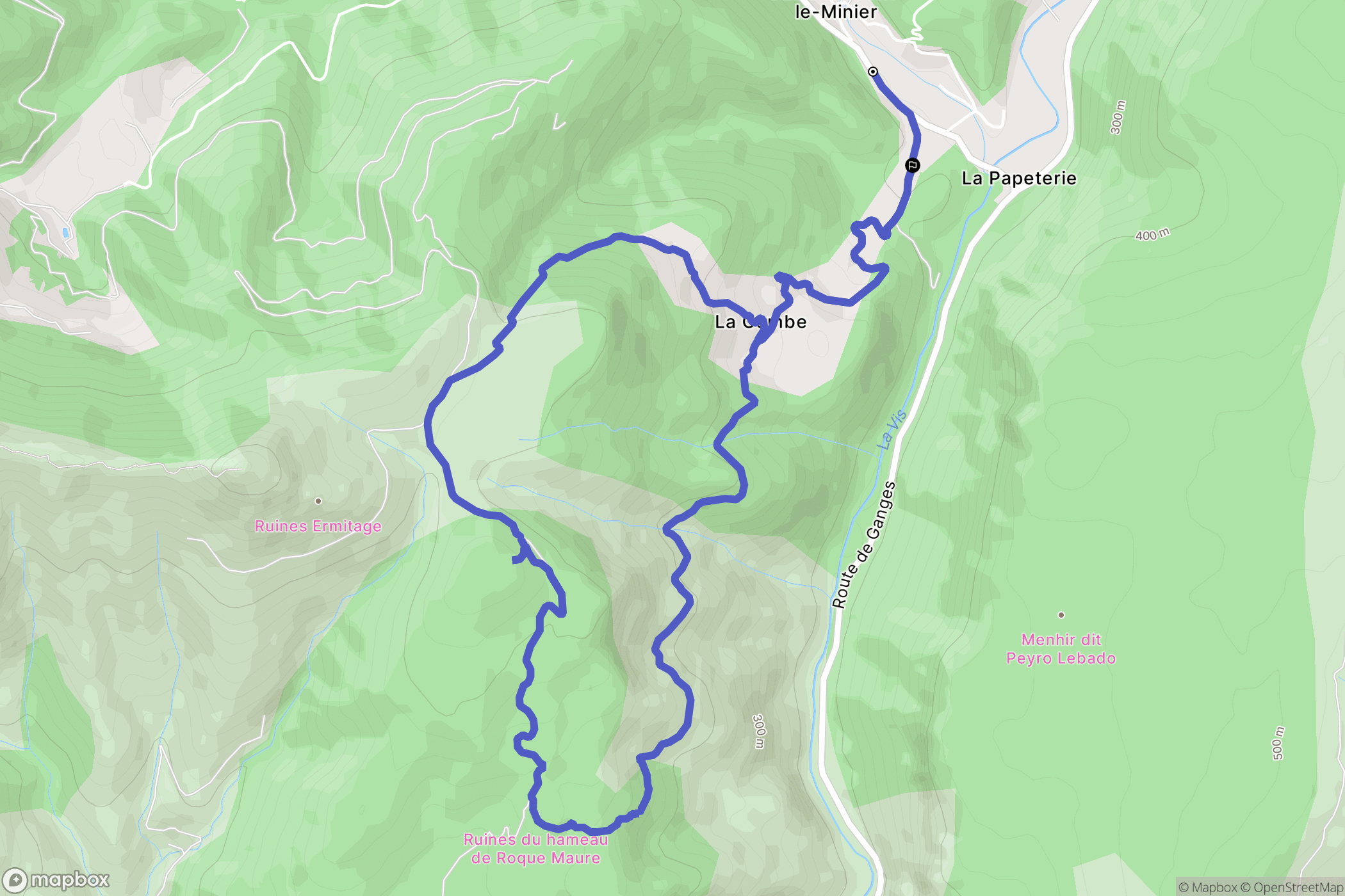 Saint-Laurent-le-Minier : carte du parcours de randonnée - France