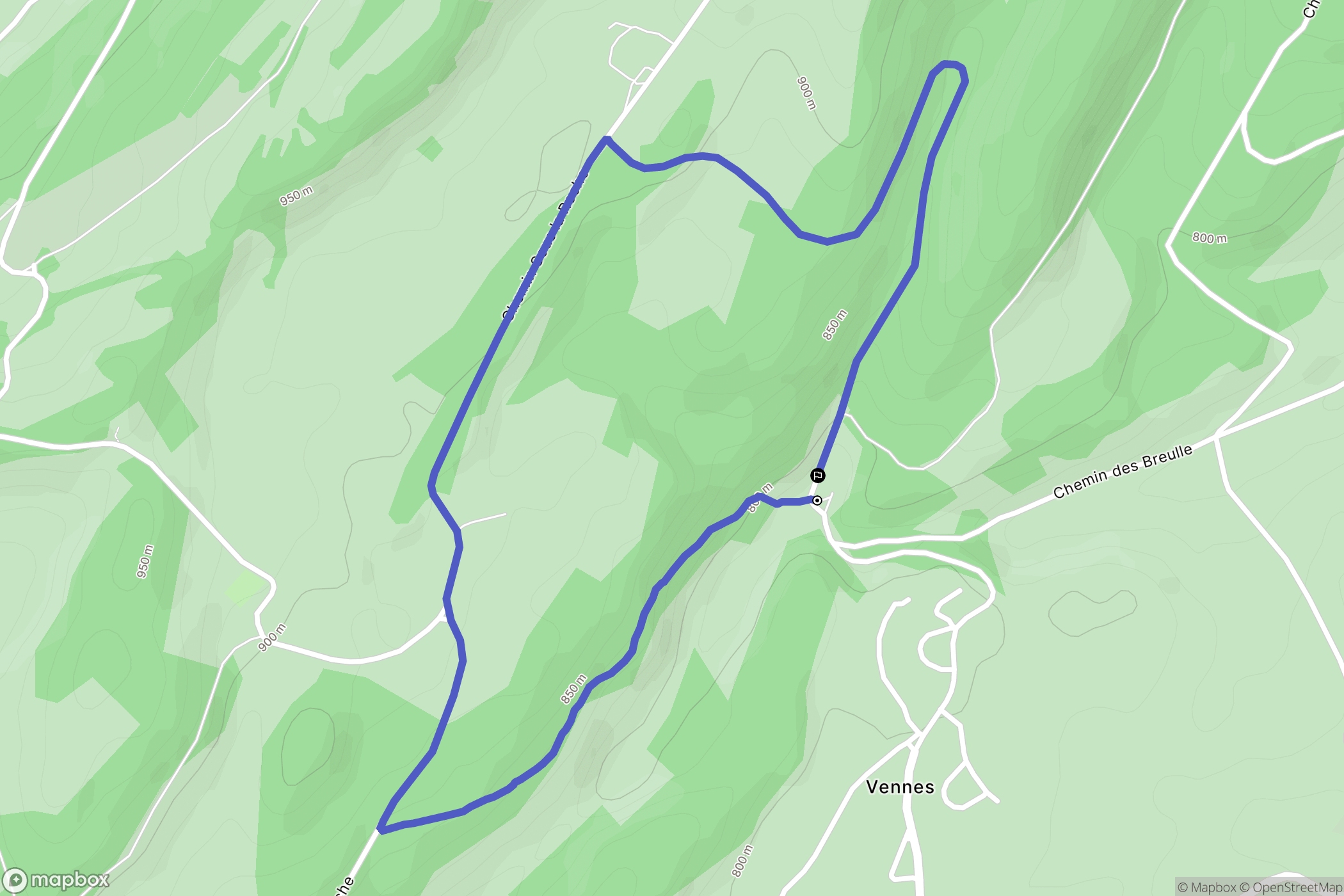 Vennes : carte du parcours de randonnée - France