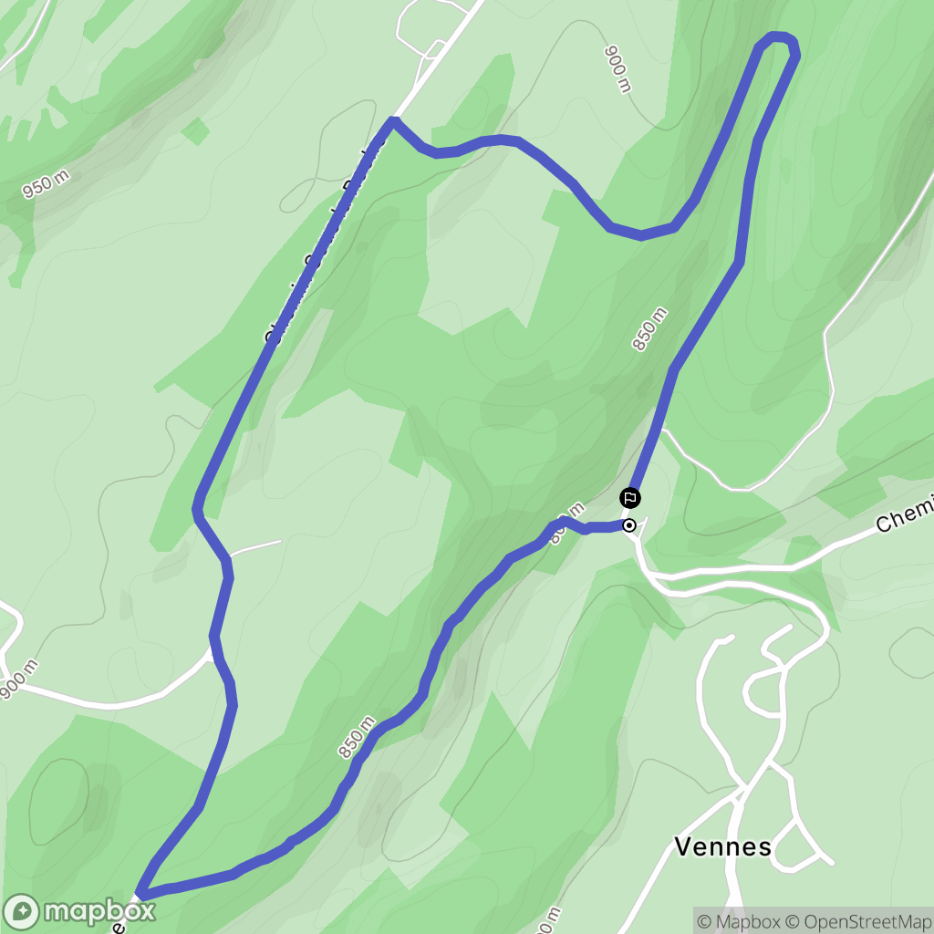 Vennes : carte du parcours de randonnée - France