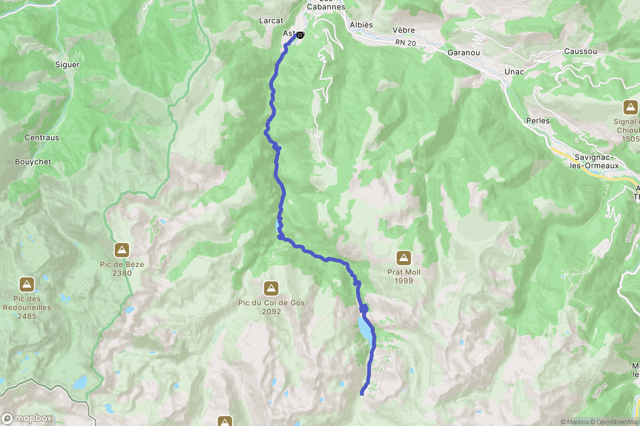 Aston : carte du parcours de randonnée - France