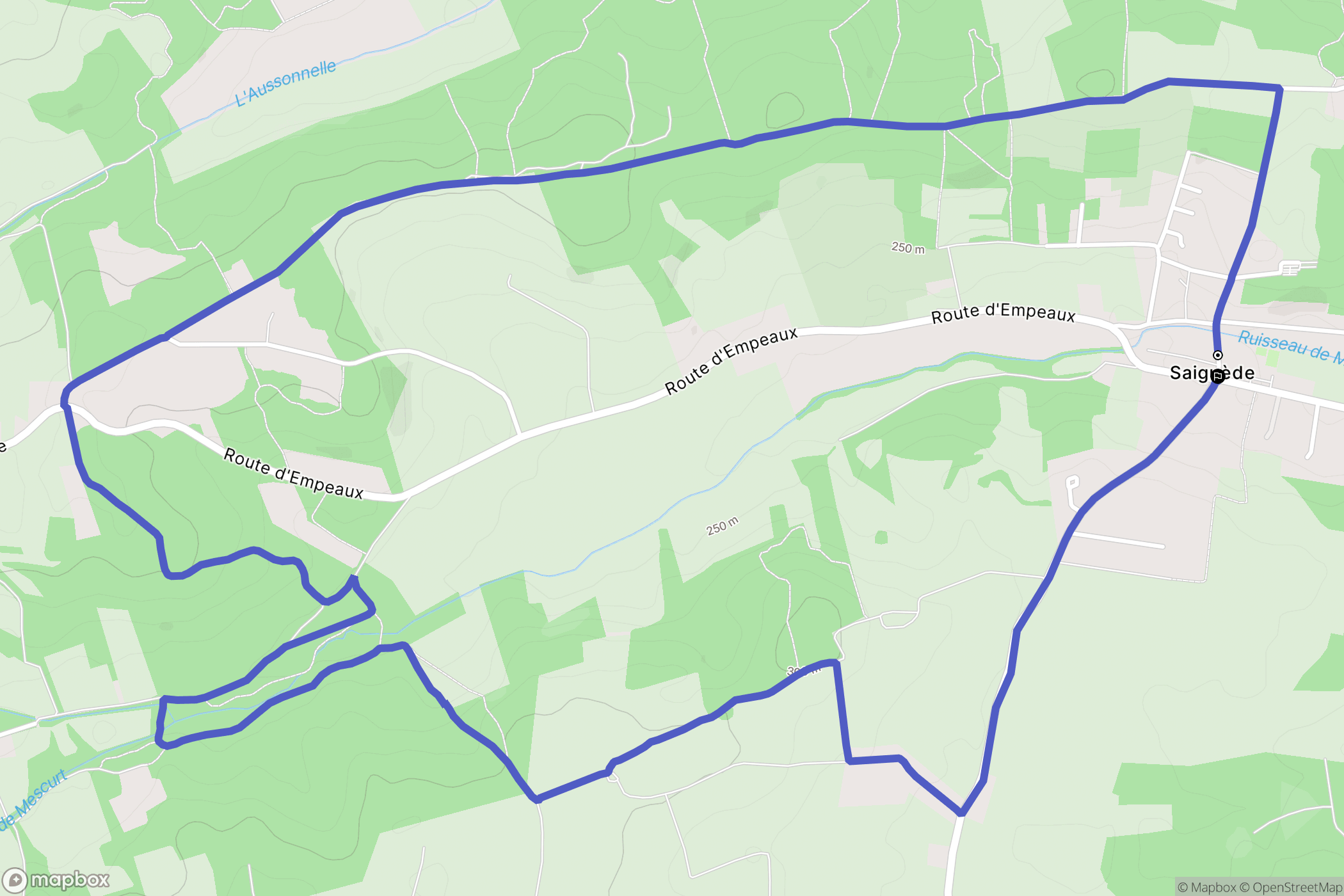 Saiguède : carte du parcours de randonnée - France