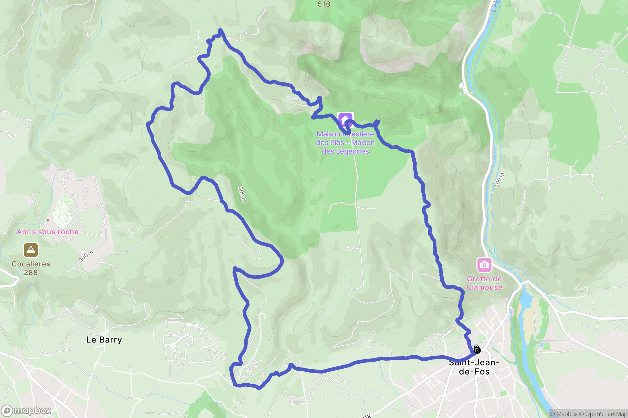 Saint-Jean-de-Fos : carte du parcours de randonnée - France